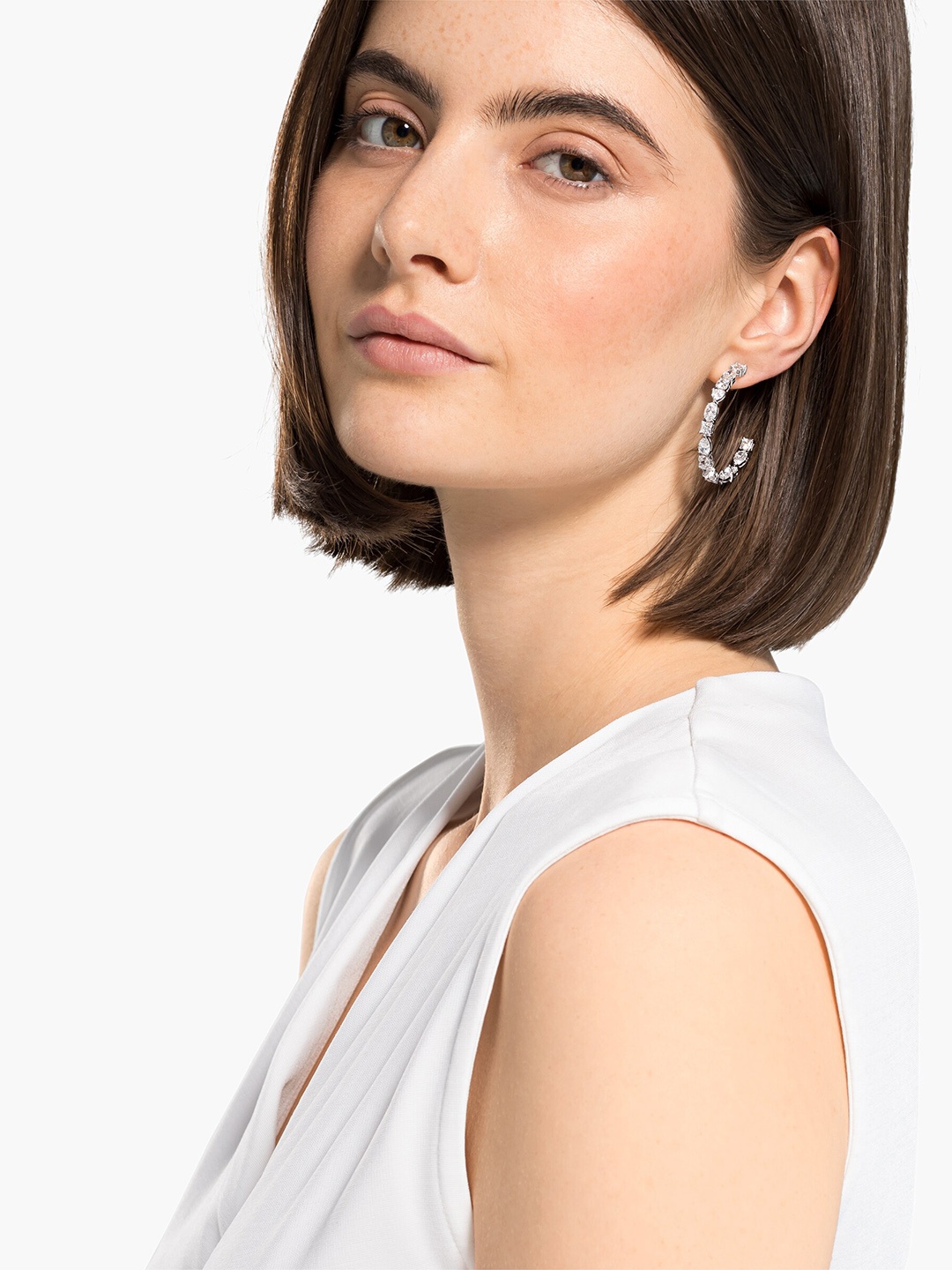 

SWAROVSKI Rhodium-Plated & White Tennis Deluxe Mixed Hoop Pierced Earrings