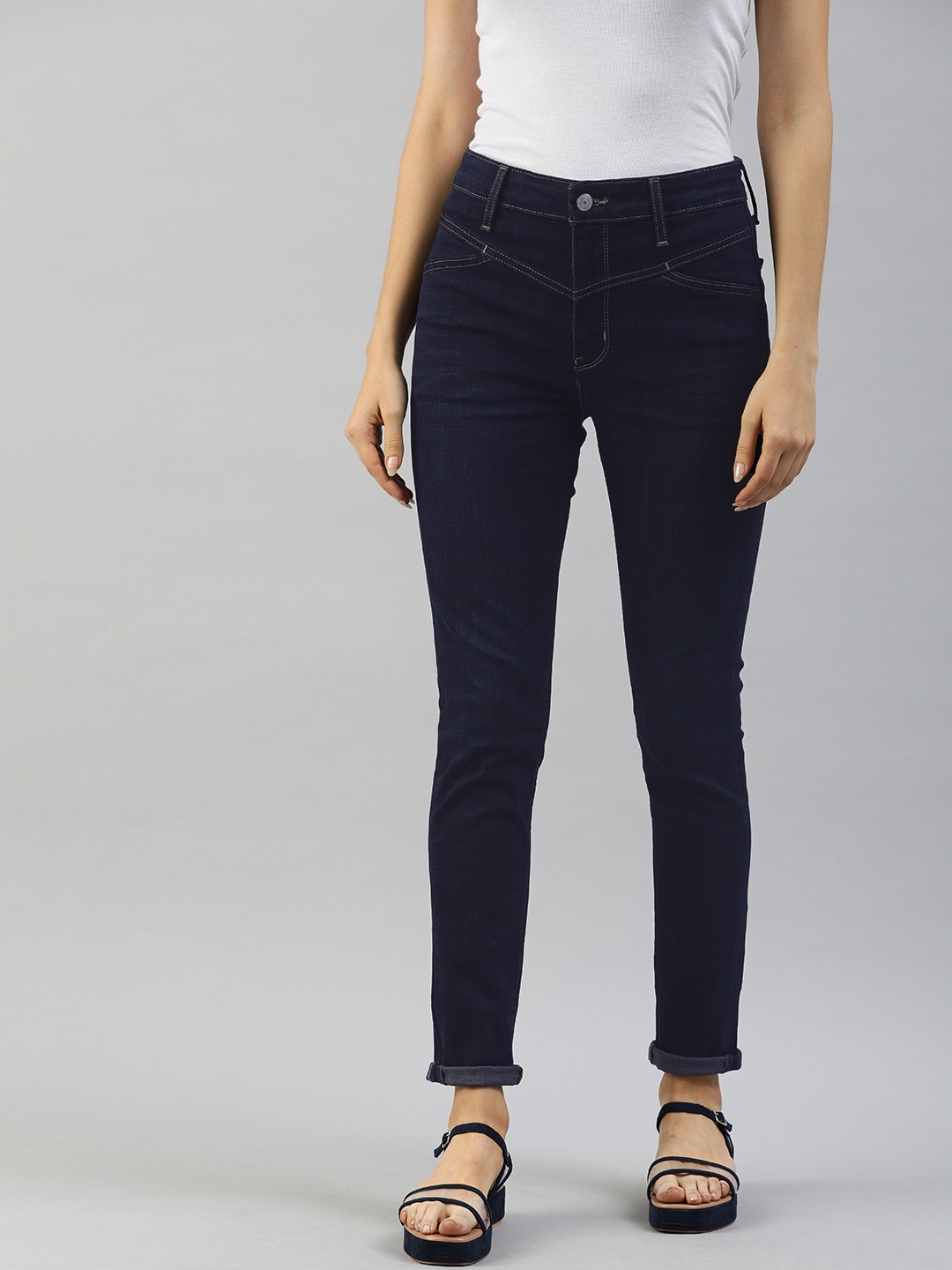 

Levis Women Blue 721 Skinny Fit Mile High-Rise Clean Look Stretchable Waterless Sustainable Jeans