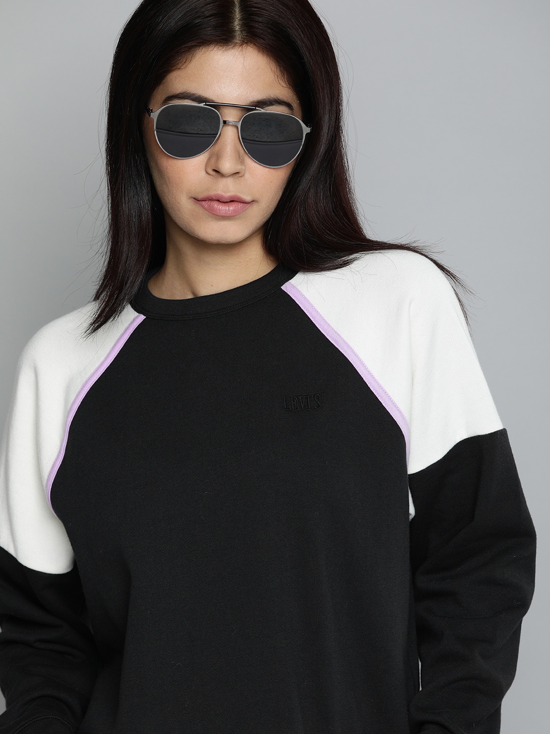 Levis Women Black & White Colourblocked Sweatshirt