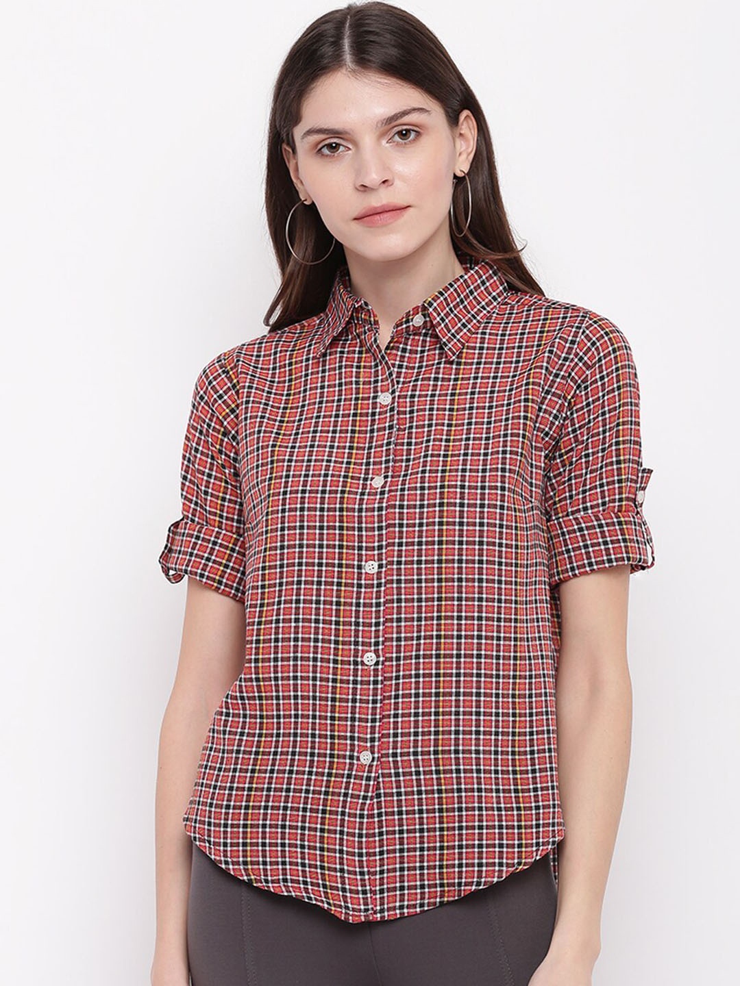 

Mayra Women Red & Black Regular Fit Checked Casual Shirt