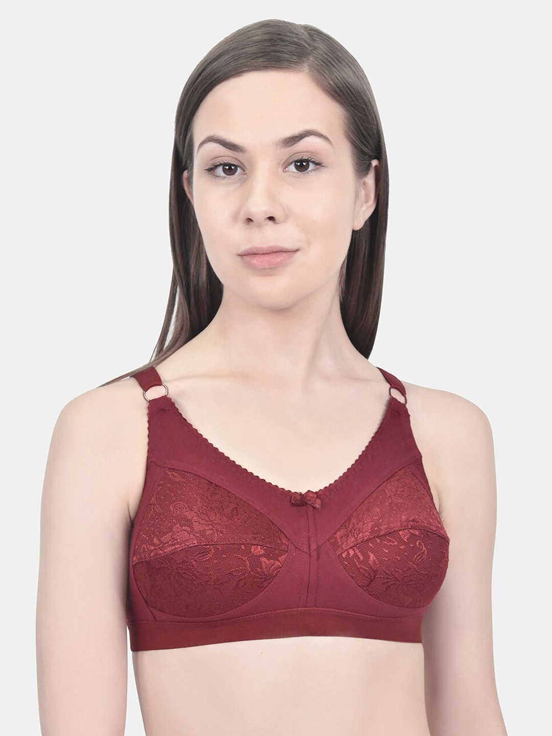 

Innocence Maroon Lace Non-Wired Non Padded Minimizer Bra