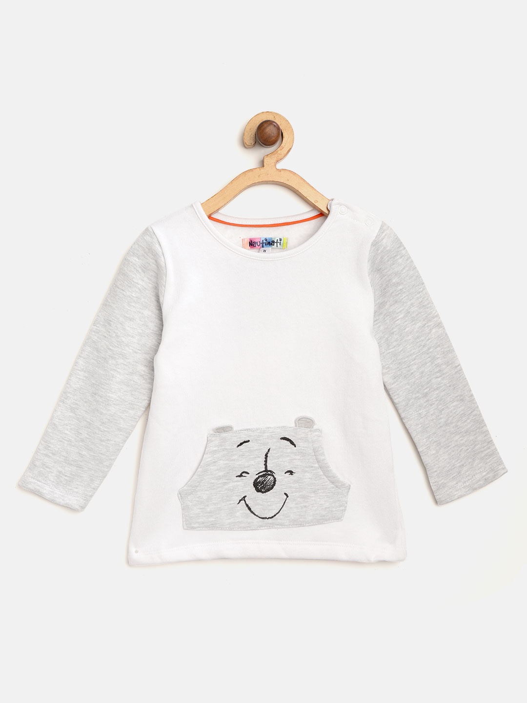 

Nauti Nati Boys White & Grey Melange Solid Sweatshirt With Printed Detail