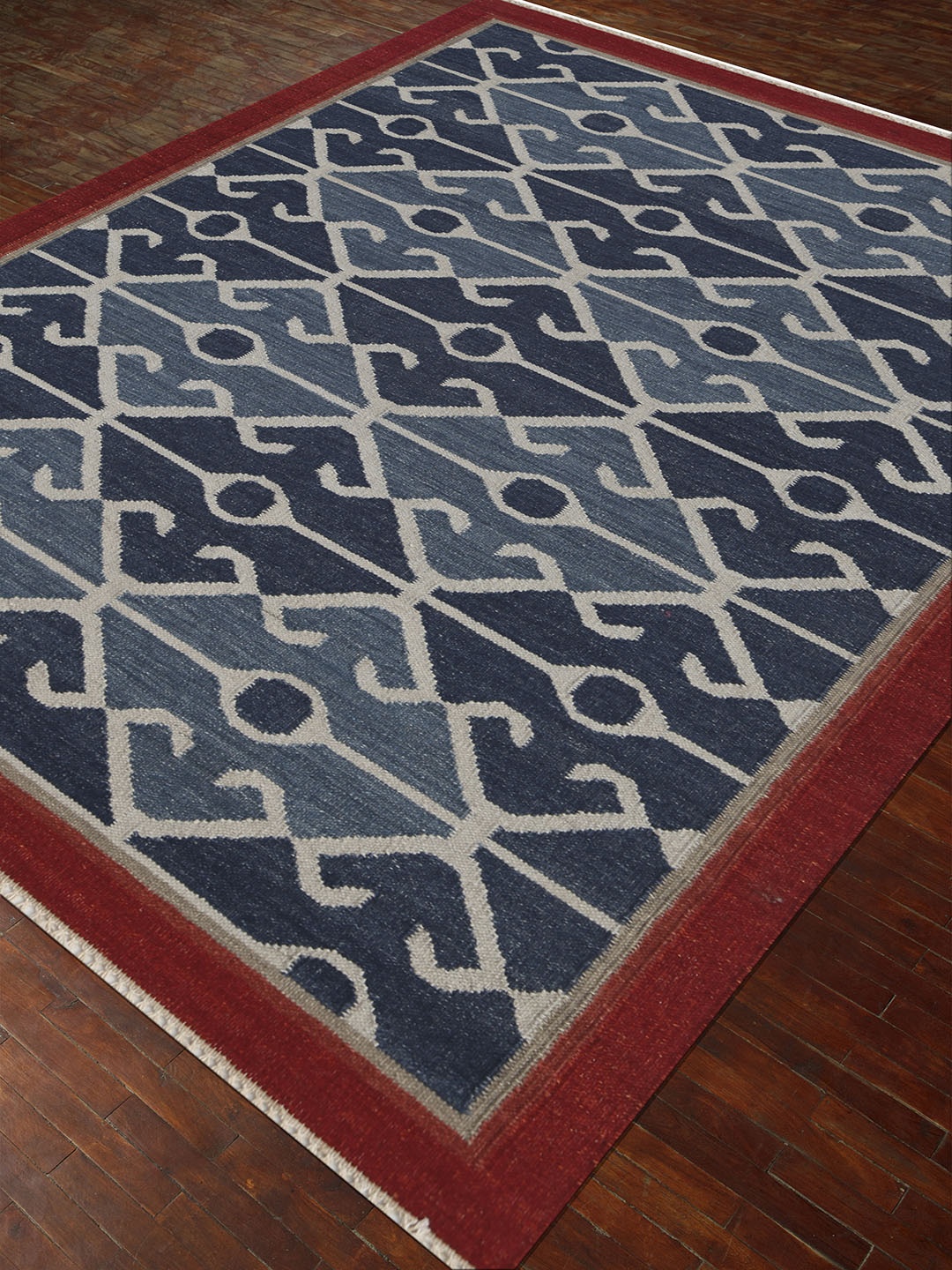 

Jaipur Rugs Blue & Beige Handmade Flat Weaves Traditional Kilims Pure Wool Carpet