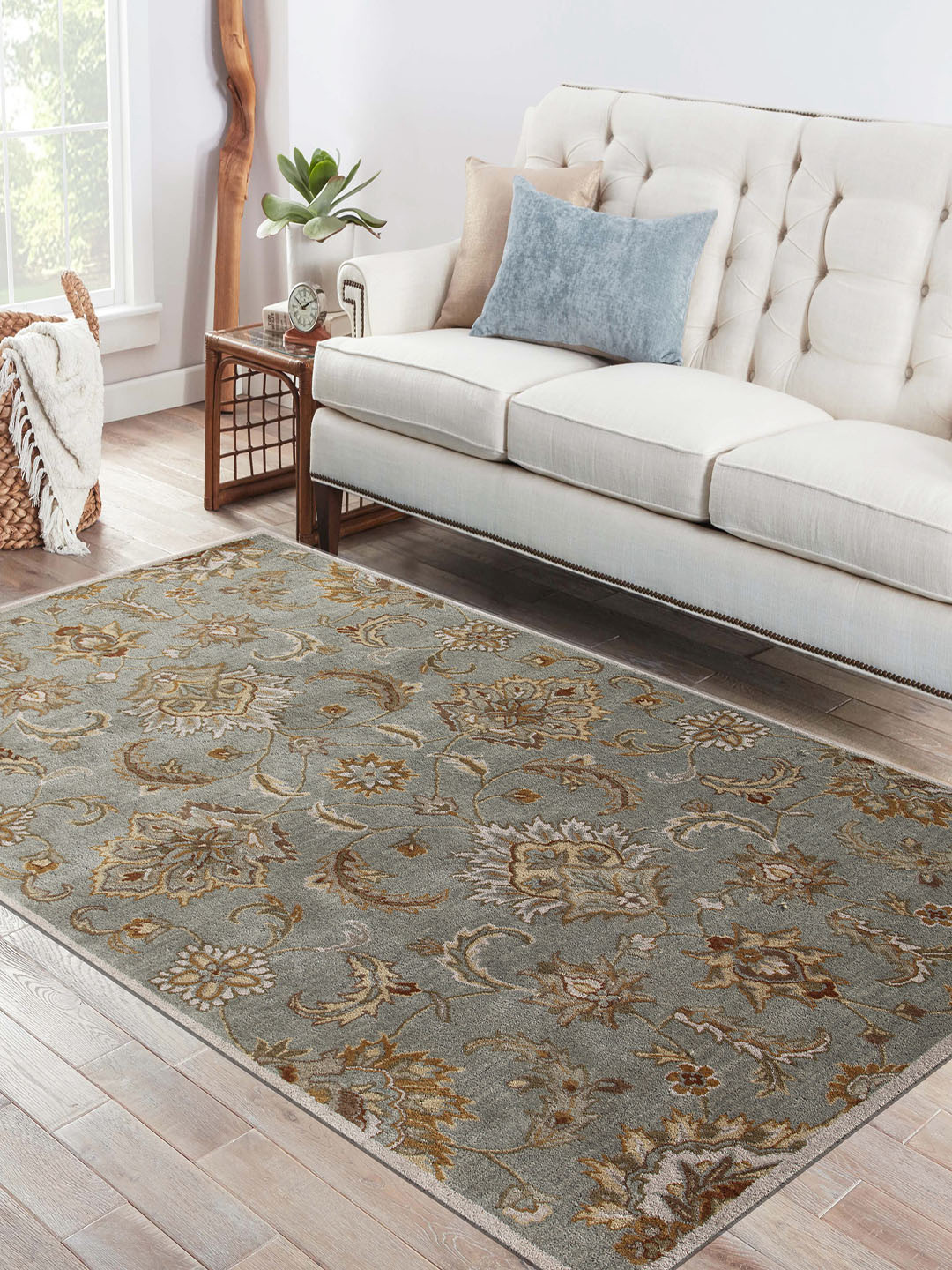 

Jaipur Rugs Blue & Brown Ethnic Motifs Hand-Tufted Pure Wool Anti-Skid Carpet
