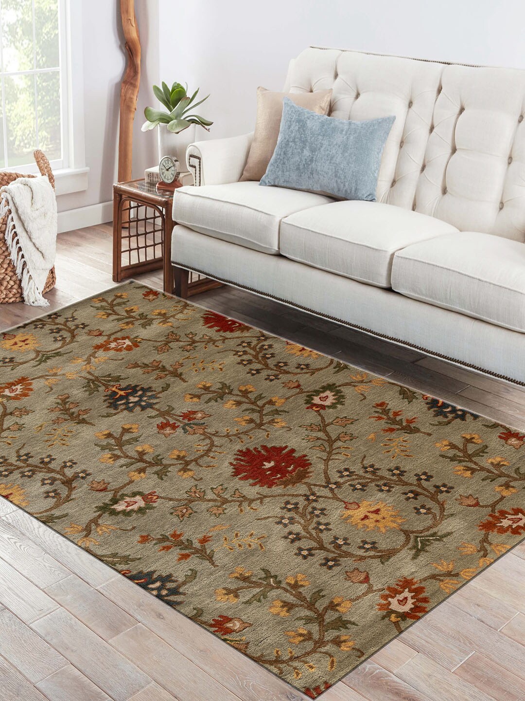 

Jaipur Rugs Olive Green & Brown Ethnic Motifs Woolen Hand-Tufted Carpet
