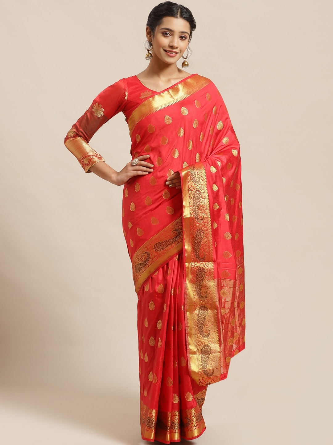 

Chhabra 555 Red & Golden Woven Design Banarasi Handloom Saree