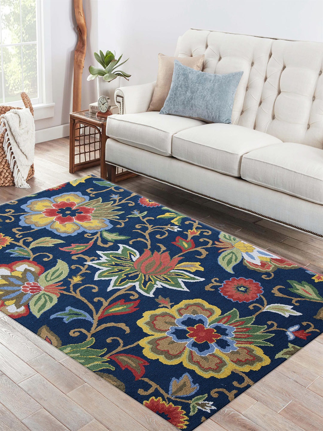 

Jaipur Rugs Blue & Brown Floral Hand-Tufted Pure Wool Anti-Skid Carpet