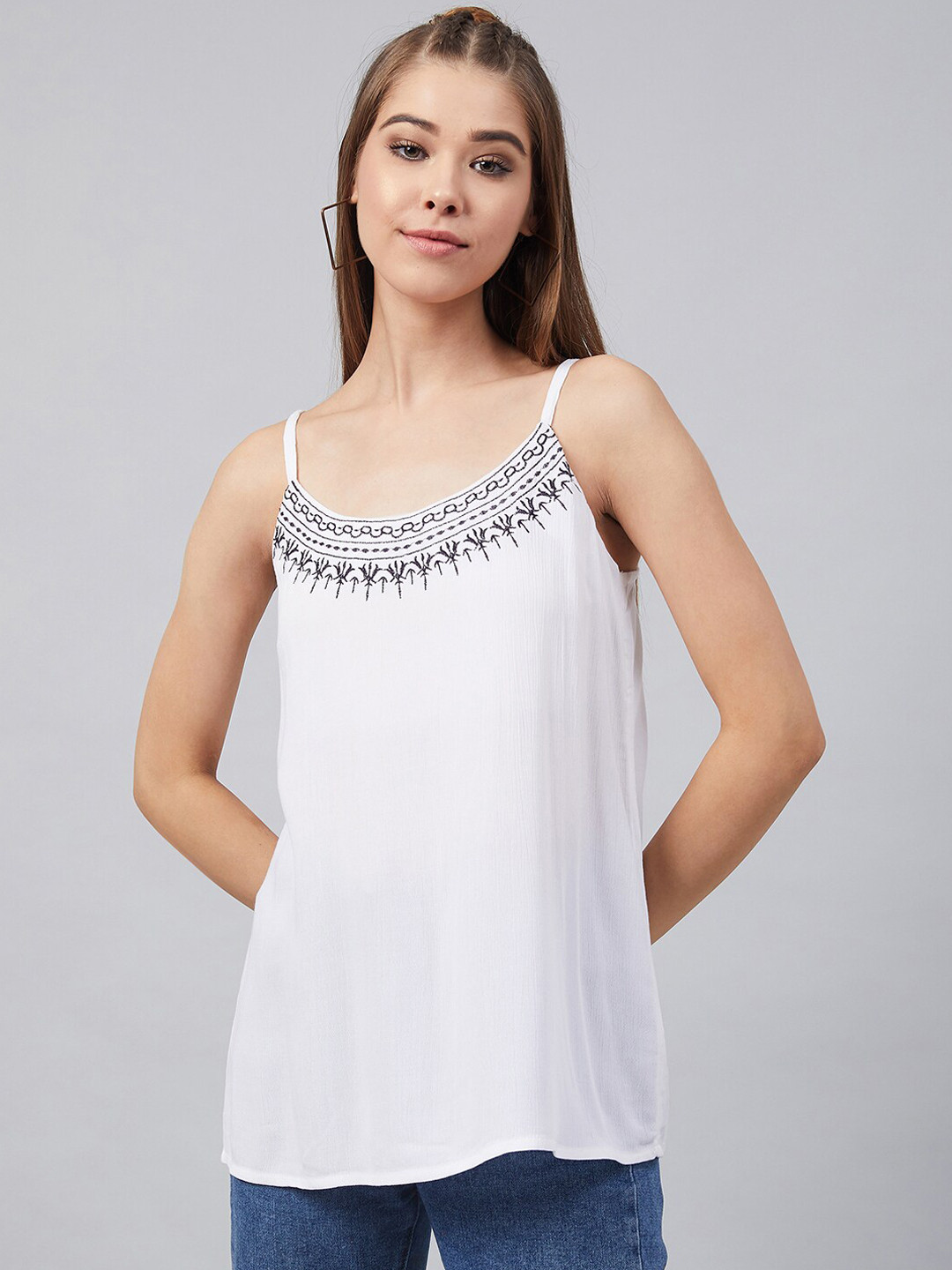

Carlton London Women White Solid Tiered Top