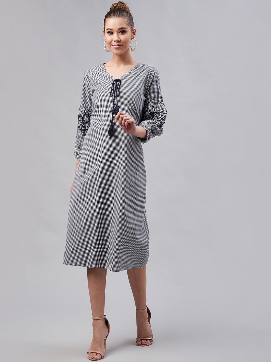 

Carlton London Women Blue Checked A-Line Dress