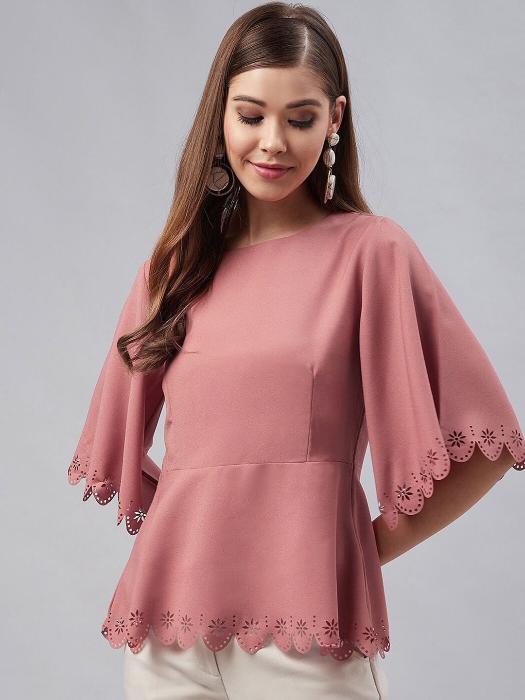 

Carlton London Women Old Rose Pink Solid Peplum Top