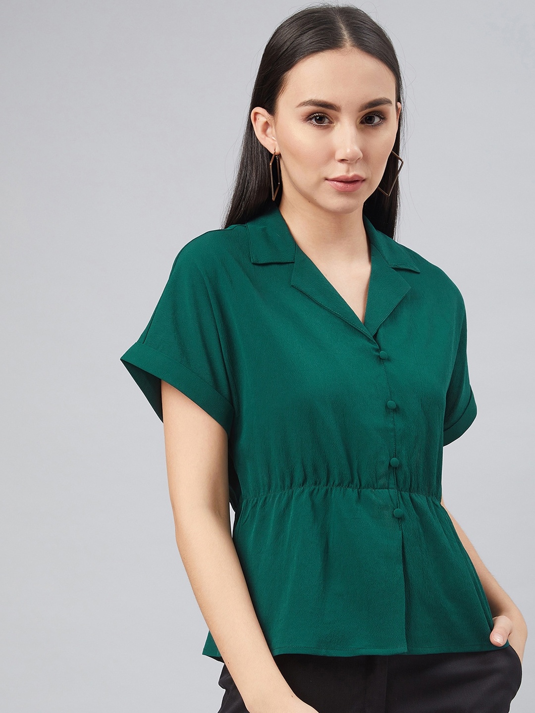 

Carlton London Women Green Solid Shirt Style Top
