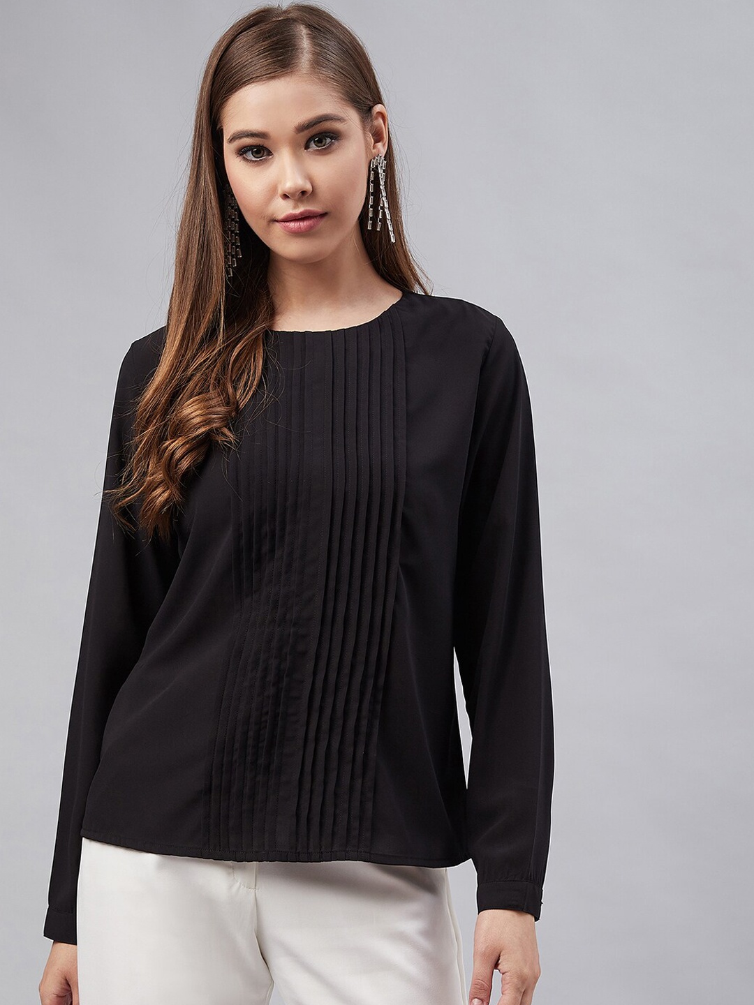 

Carlton London Women Black Solid Blouson Top