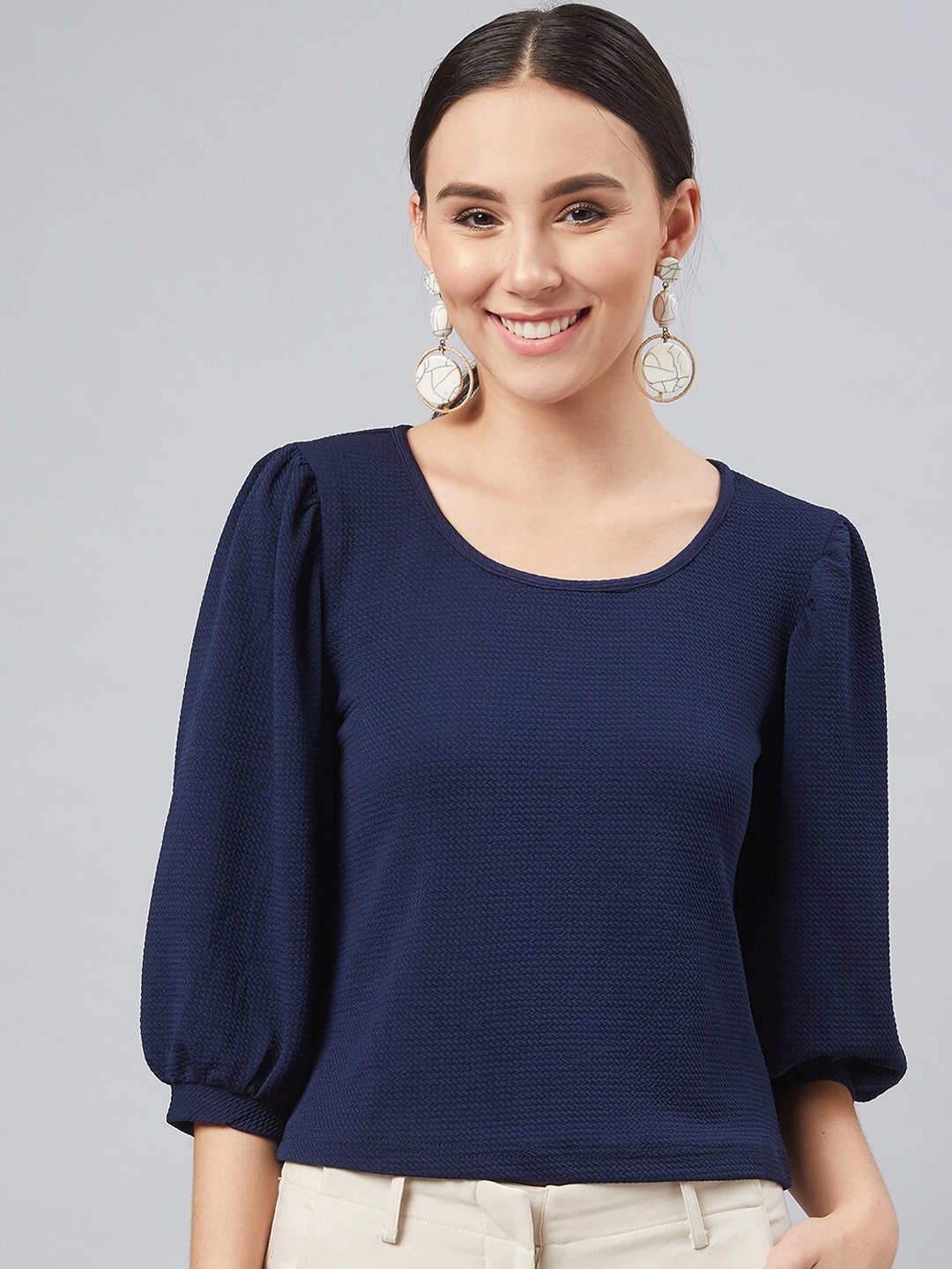 

Carlton London Women Navy Blue Solid Top