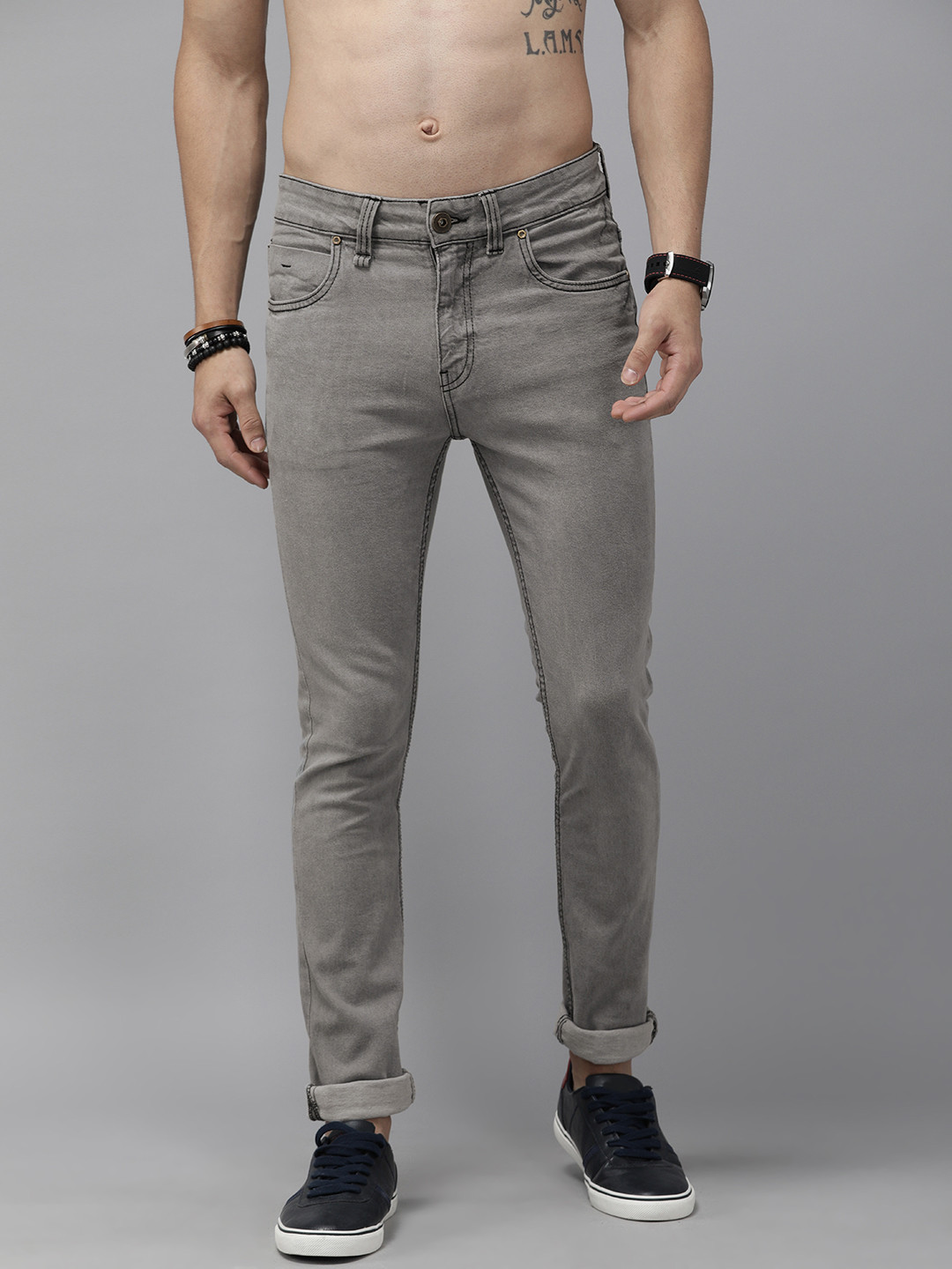 

Roadster GreenTurn Men Grey Skinny Fit Mid-Rise Clean Look Save Water Sustainable Jeans