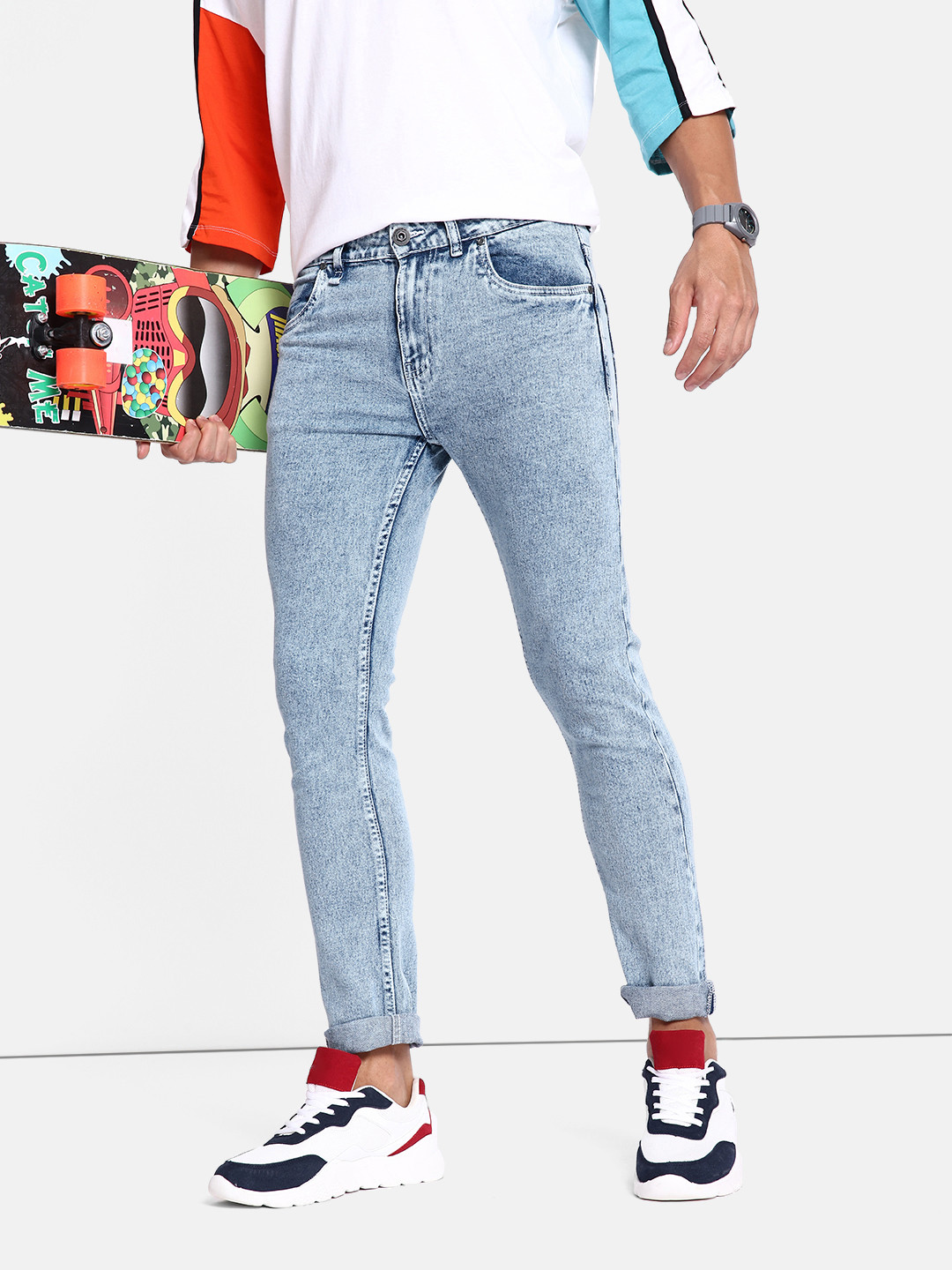 

The Roadster Lifestyle Co. Men Faded Blue Skinny Fit Back Street Boys Hyper Hypo Jeans