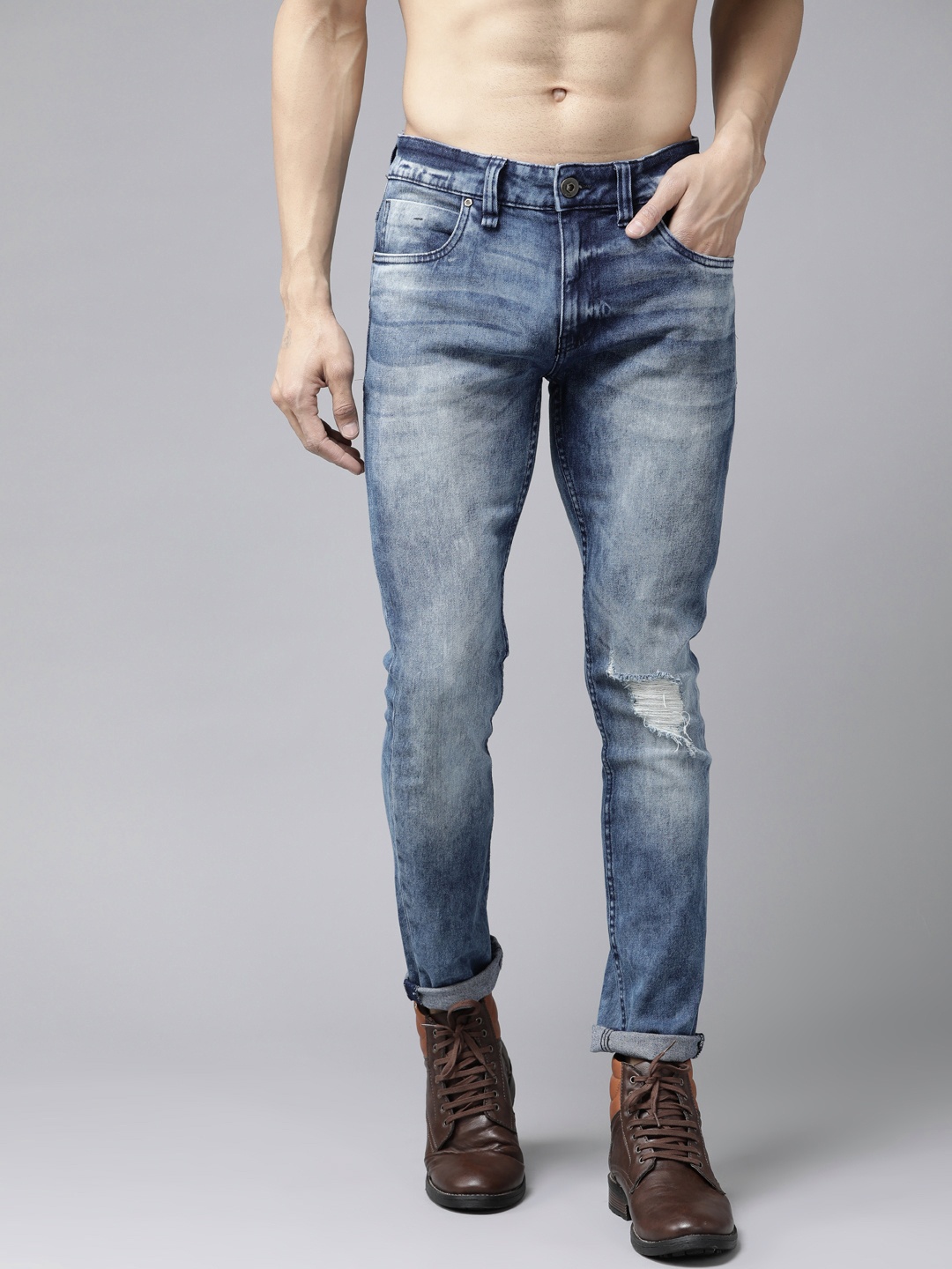 

Roadster Men Blue Skinny Fit Mid-Rise Mildly Distressed Stretchable Jeans