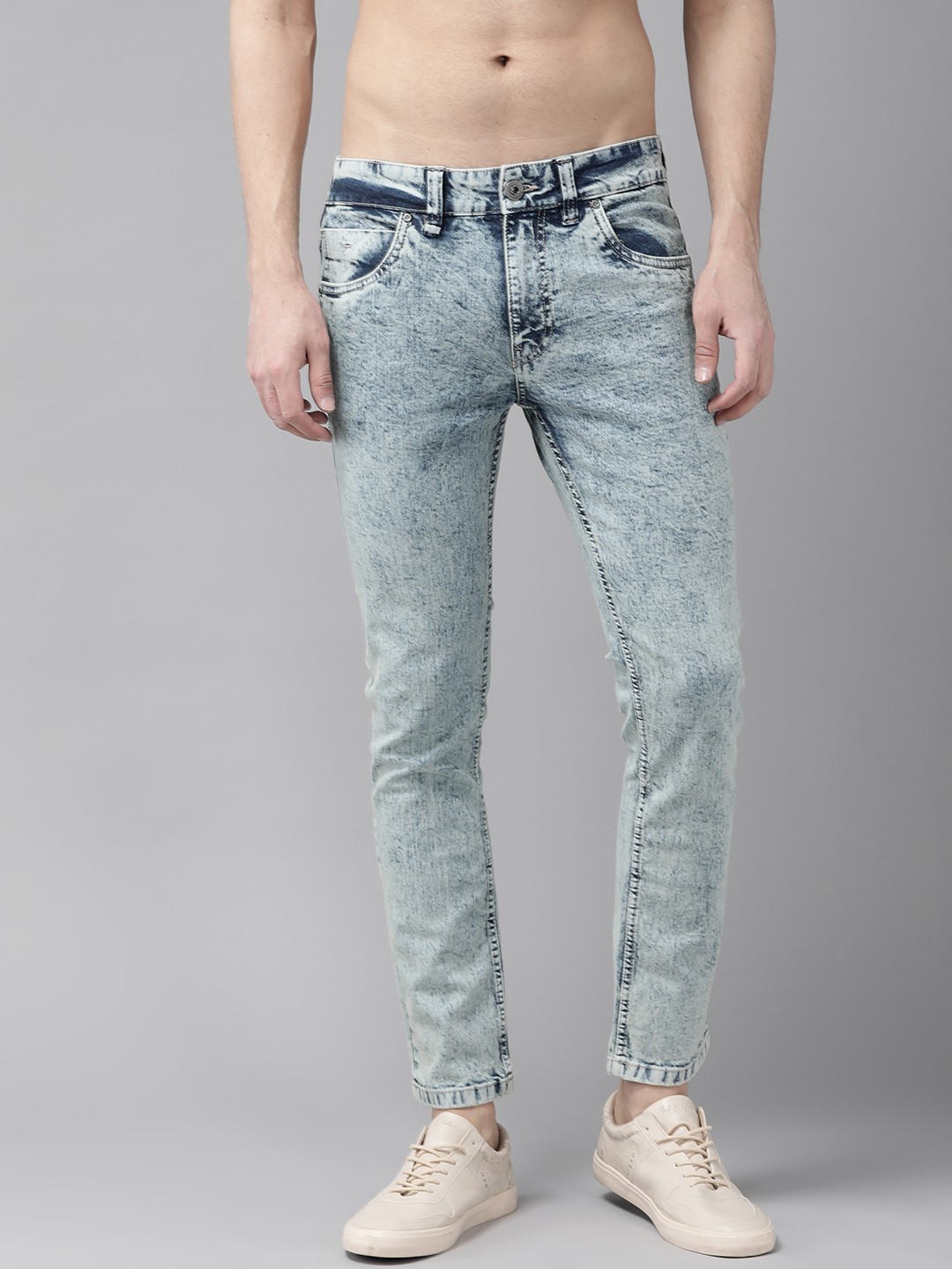 

Roadster Men Blue Skinny Fit Mid-Rise Clean Look Acid Wash Stretchable Jeans