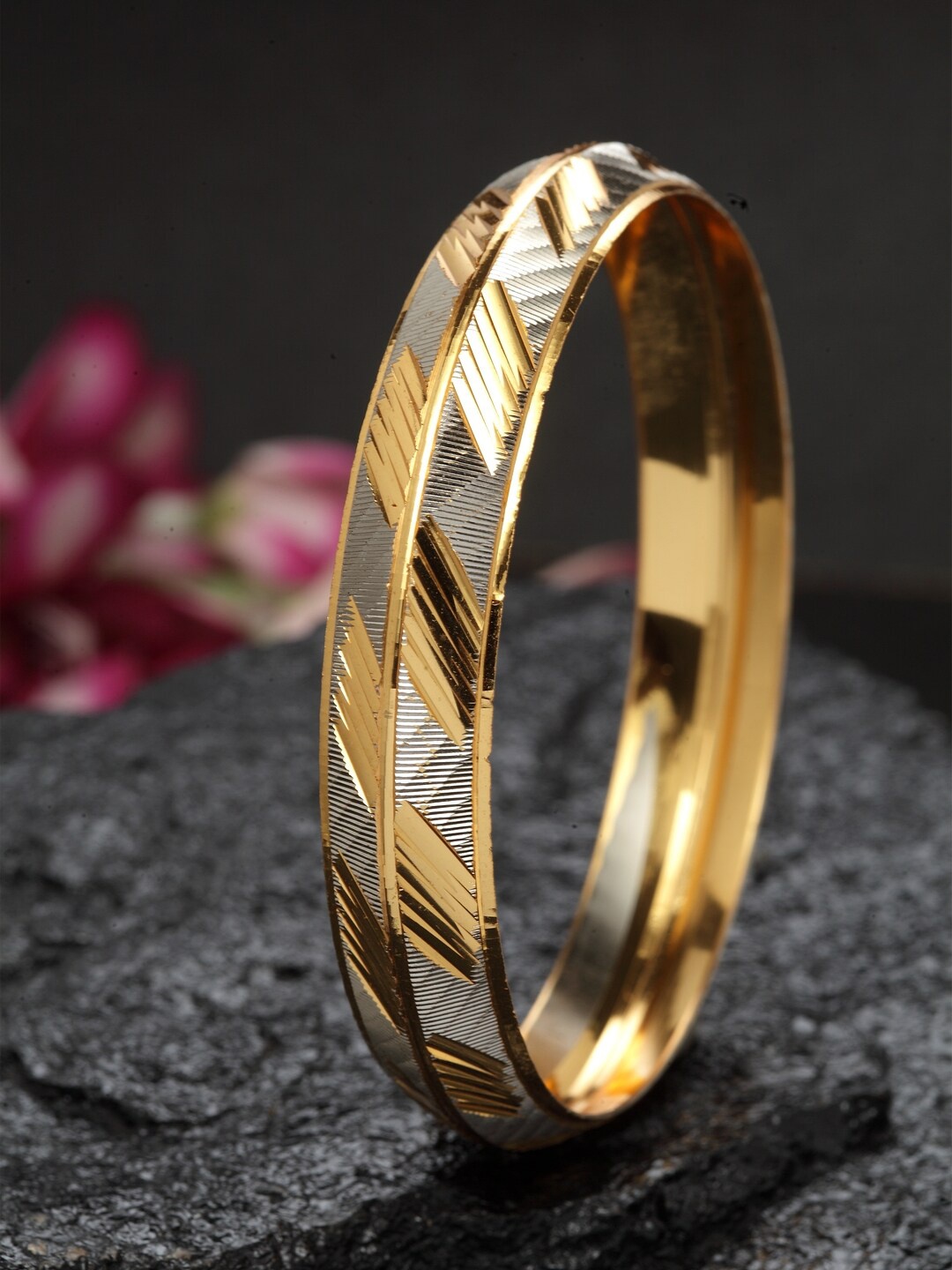 

DUGRISTYLE Men Gold & Silver Sterling Silver Gold-Plated Kada Bracelet