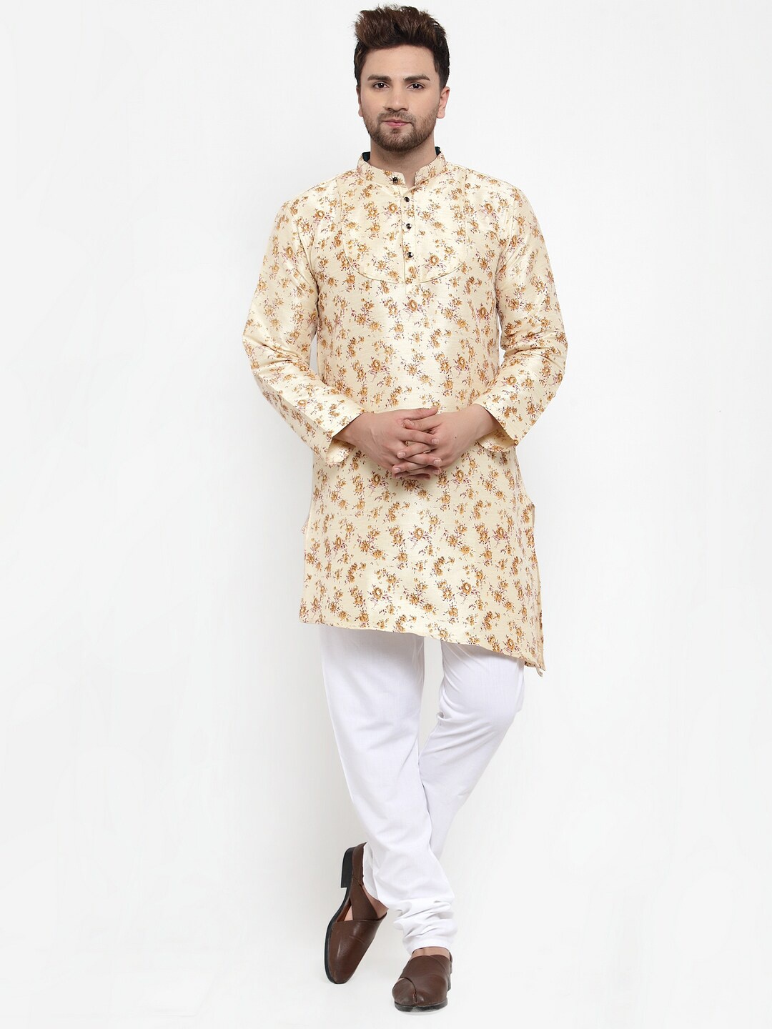 

KLOTTHE Men Beige & Yellow Printed Straight Kurta