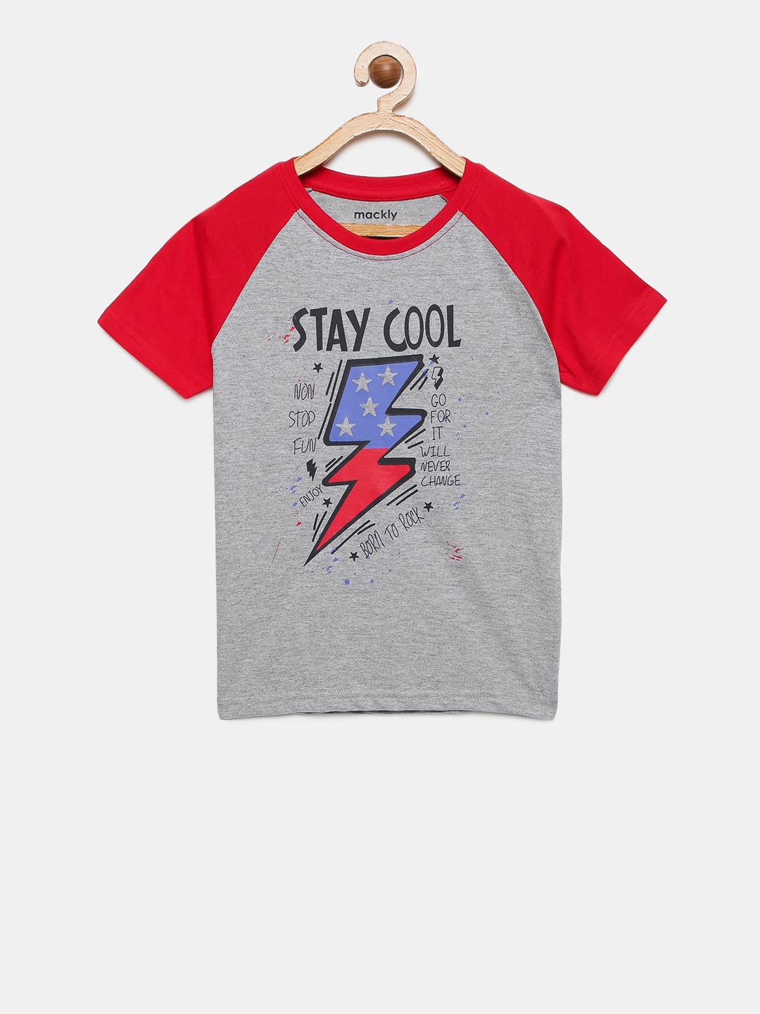 

mackly Boys Grey Melange & Red Colourblocked Lounge T-Shirt