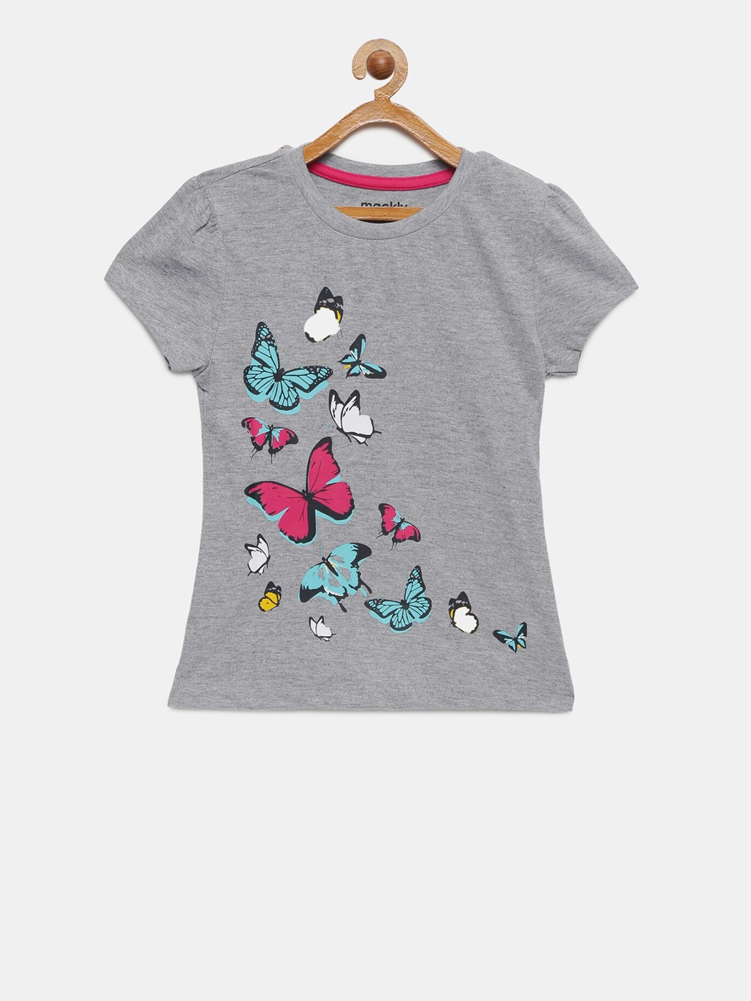

mackly Girls Grey Melange Printed Lounge T-Shirt