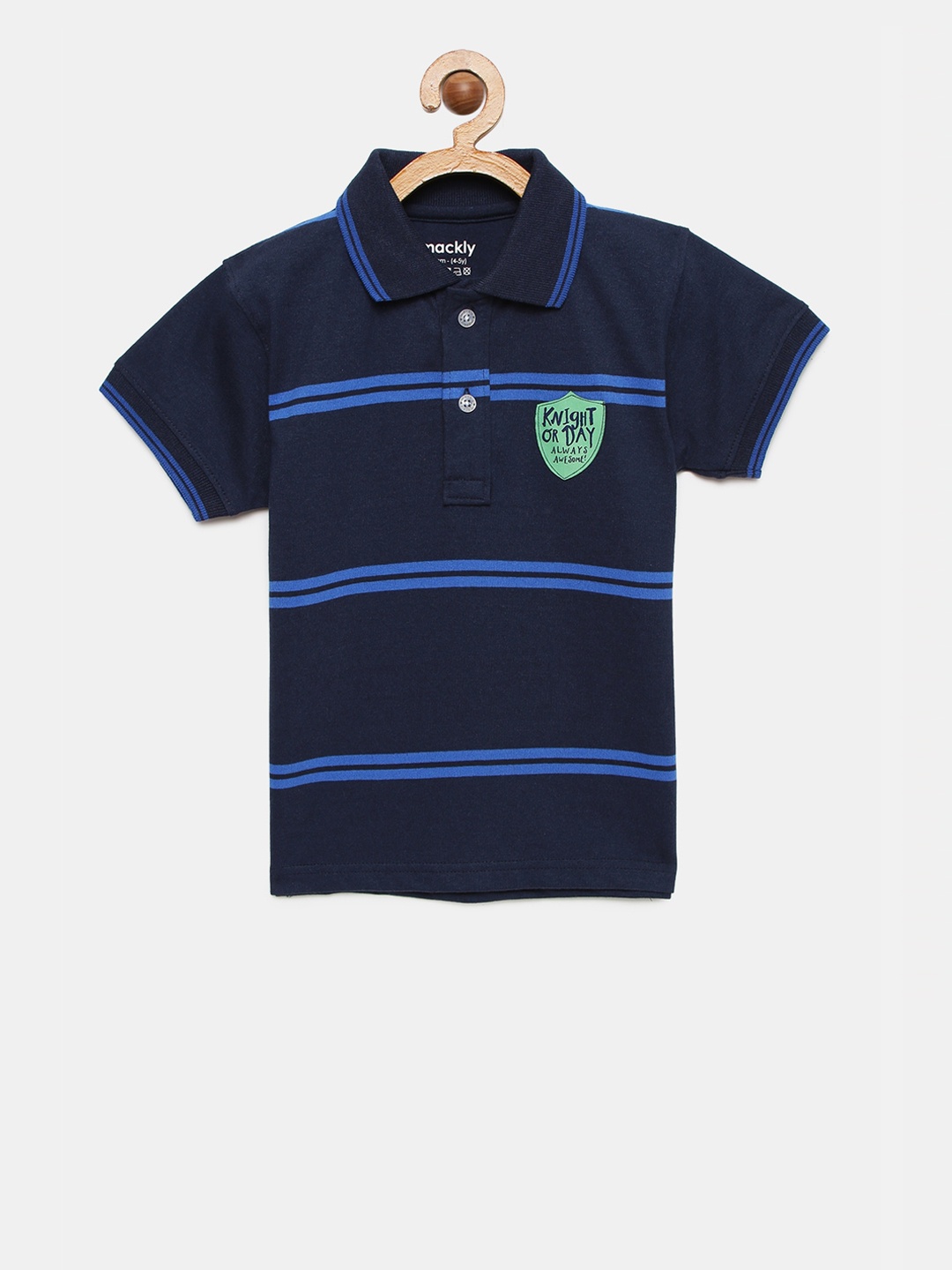 

mackly Boys Navy Blue & Blue Striped Polo Collar T-shirt