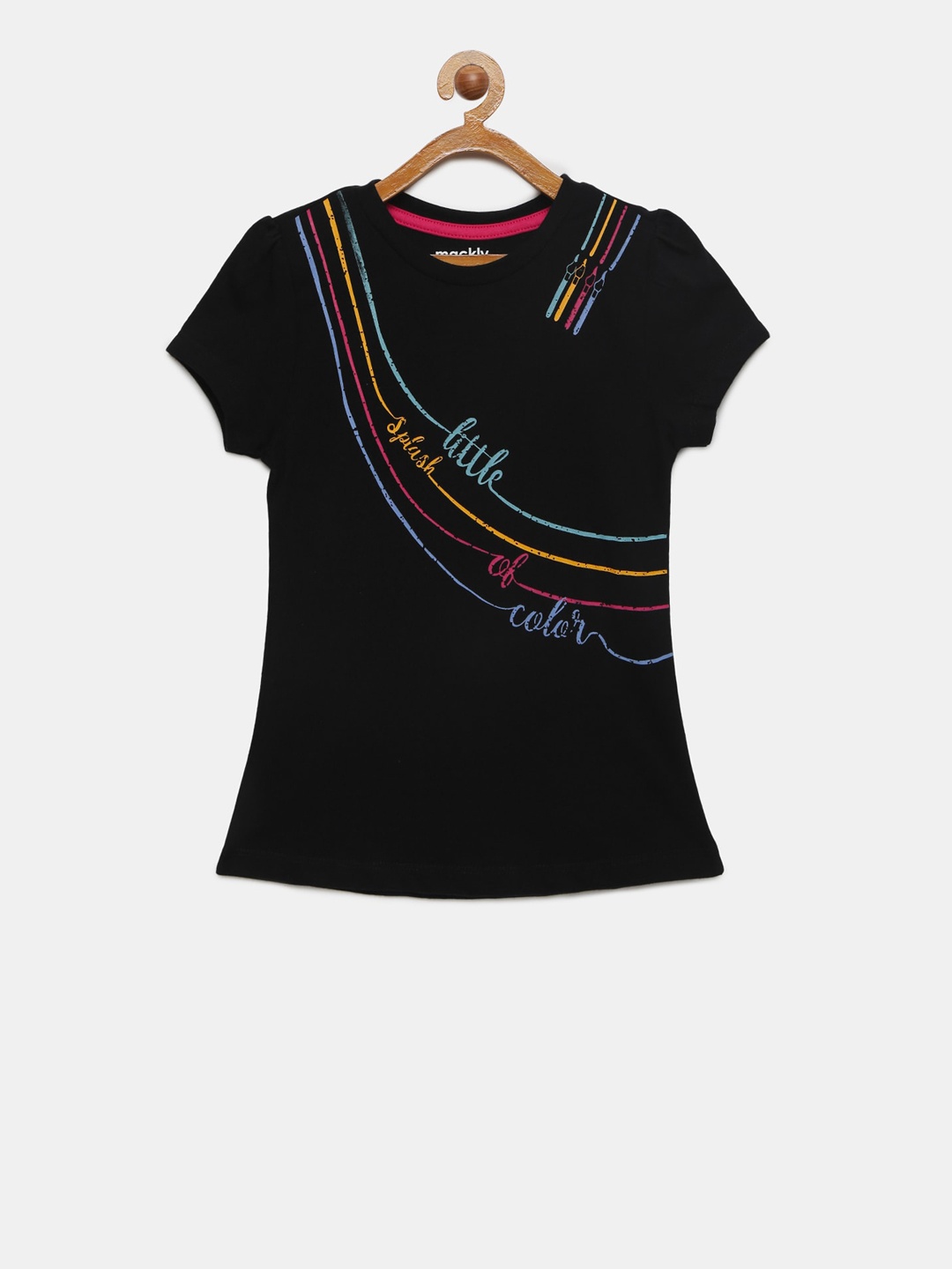 

mackly Girls Black & Blue Printed Lounge T-Shirt