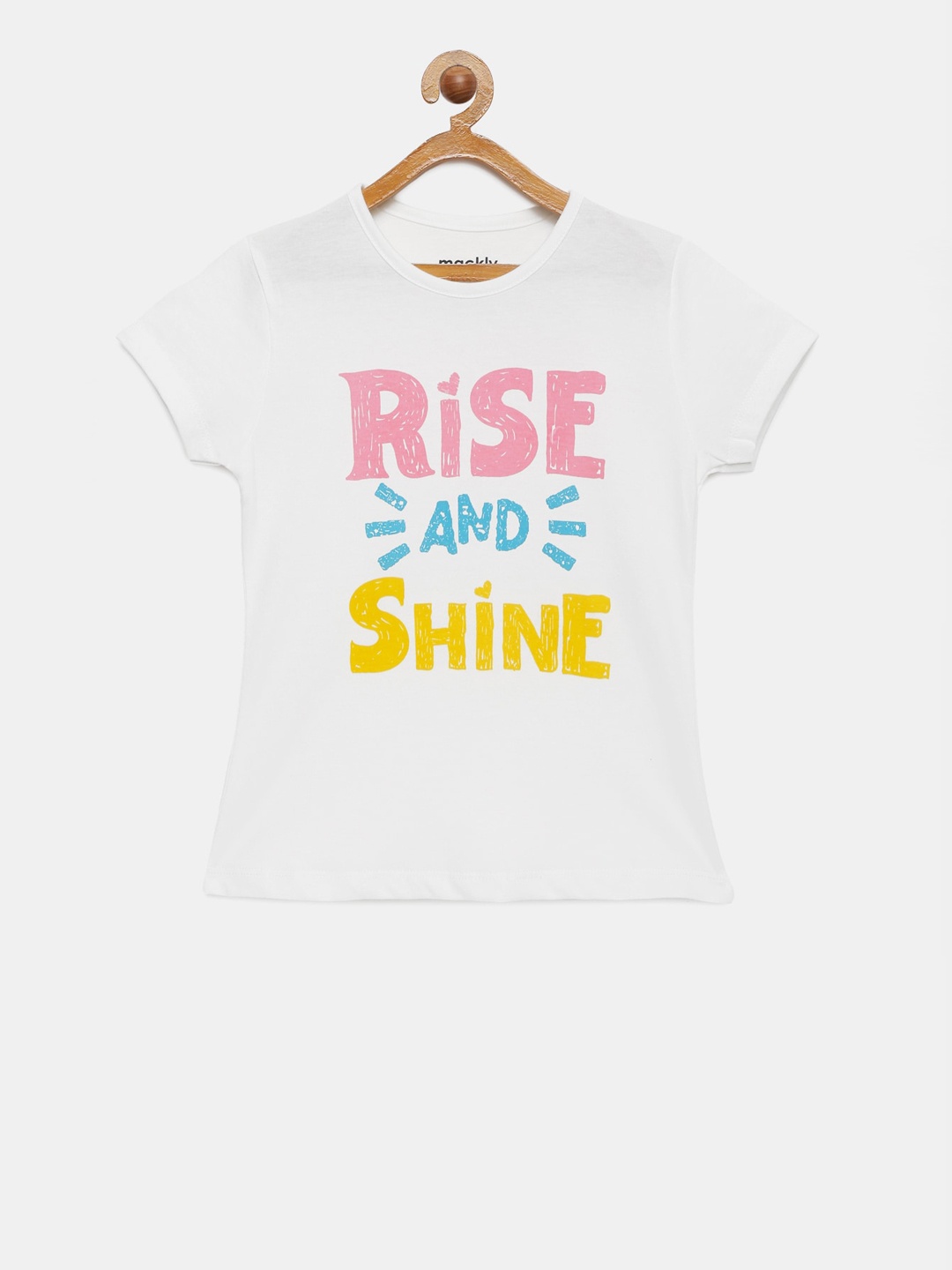 

mackly Girls White & Yellow Printed Lounge T-shirt