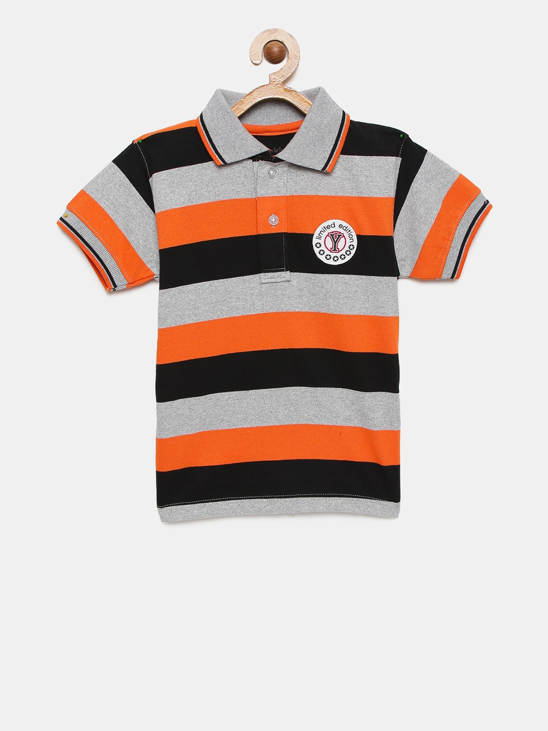

mackly Boys Orange & Grey Striped Polo Lounge T-shirt