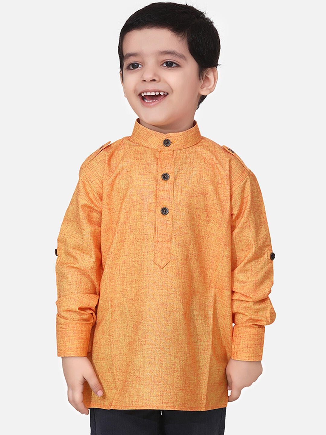 

LilPicks Boys Mustard Woven Design Pathani Kurta