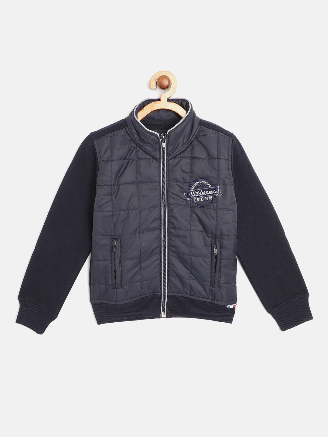 

Little Marco Boys Navy Blue Solid Bomber Jacket