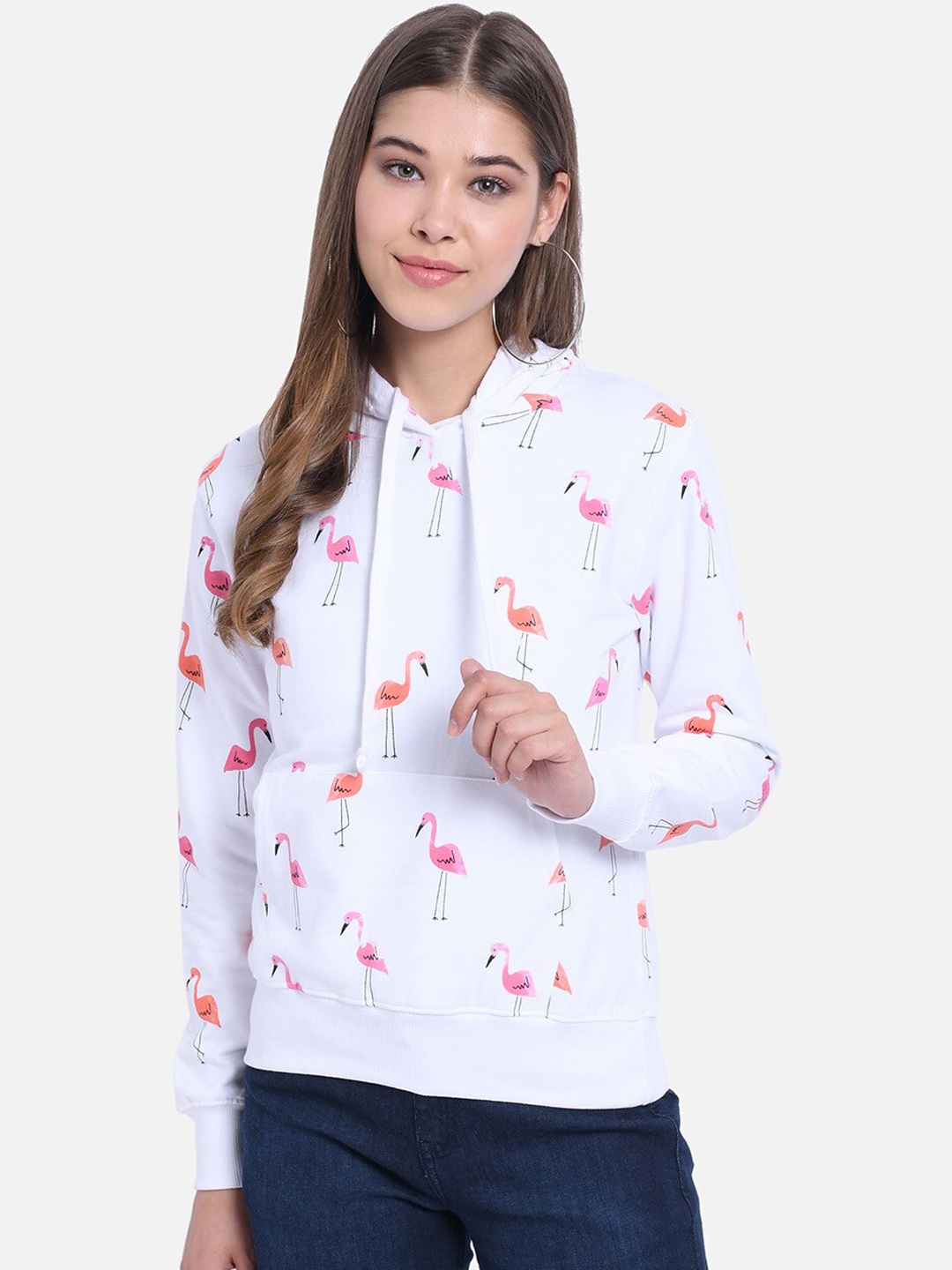 

The Dry State Women White & Pink Printed Detachable Hood Sweatshirt