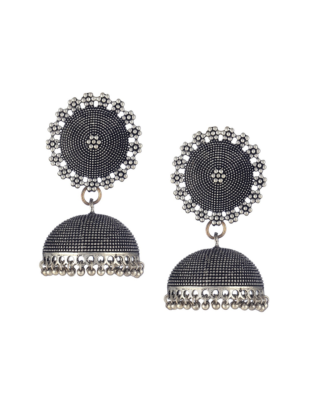

Adwitiya Collection Silver-Plated Dome Shaped Jhumkas