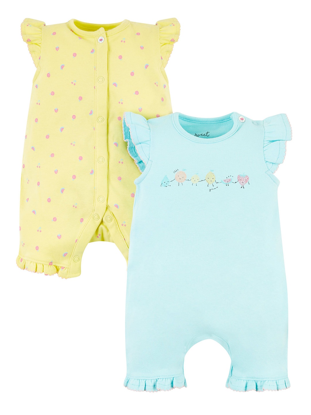 

mothercare Infant Girls Pack of 2 Printed Rompers, Yellow