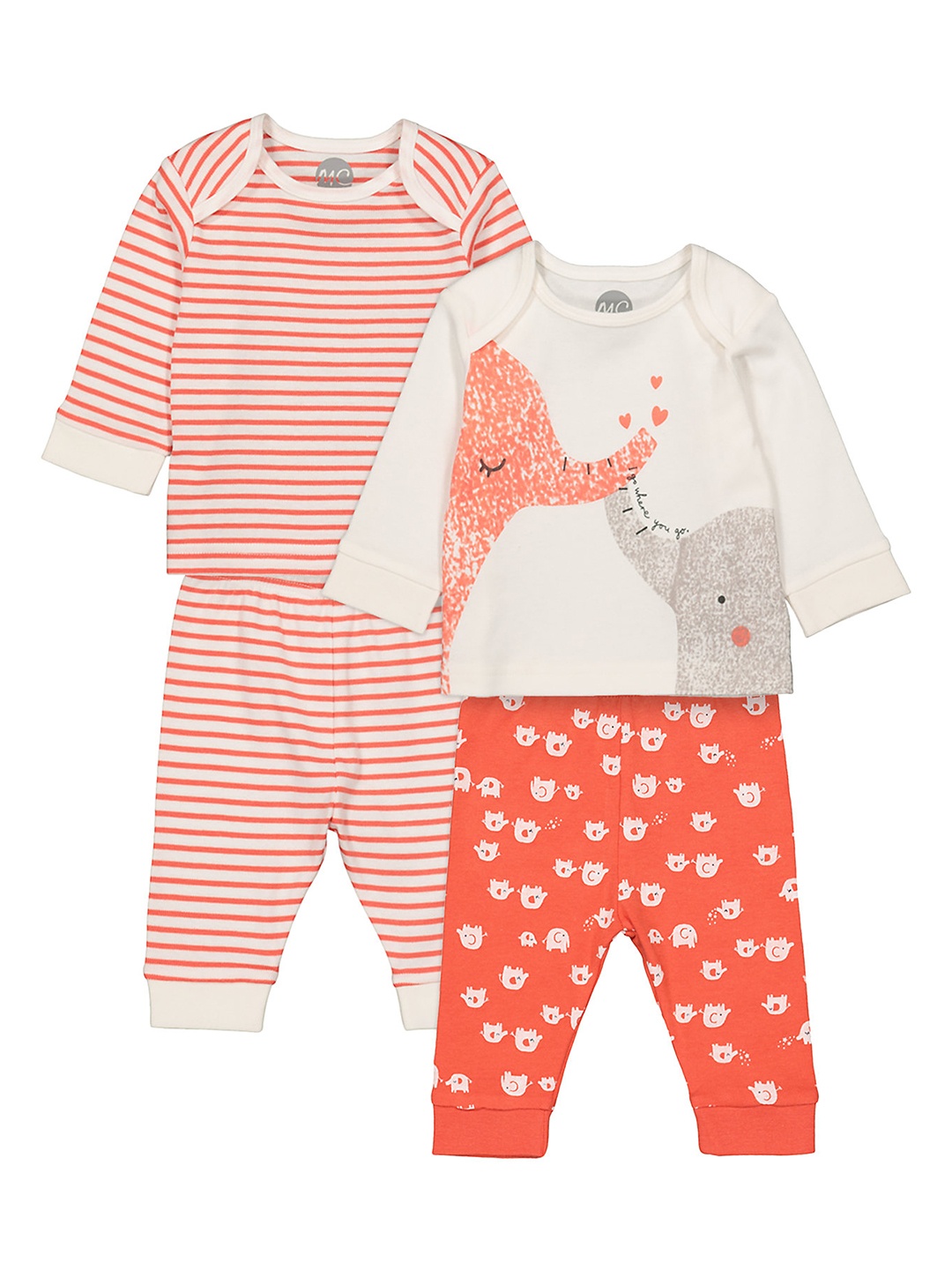 

mothercare Unisex Kids Pack of 2 Beige & Orange Printed Clothing Sets