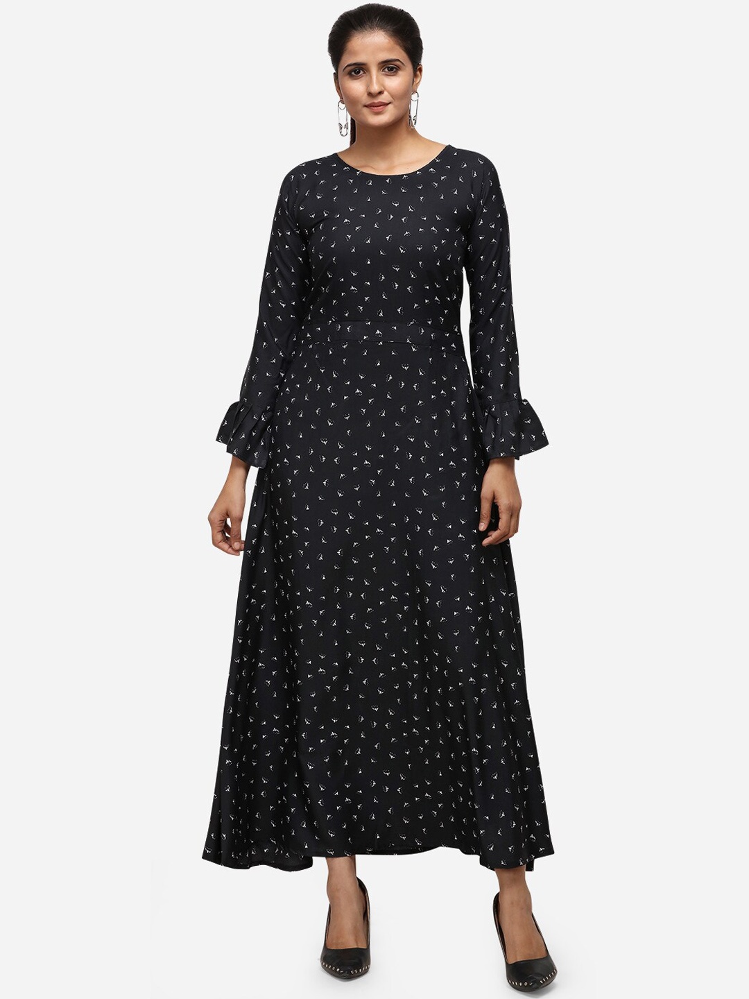 

Silk Bazar Women Black & White Printed Maxi Dress