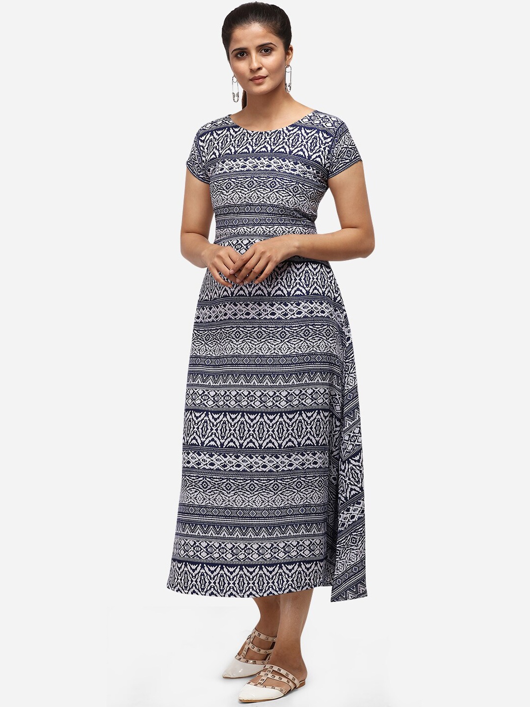 

Silk Bazar Women Blue & White Printed A-Line Dress