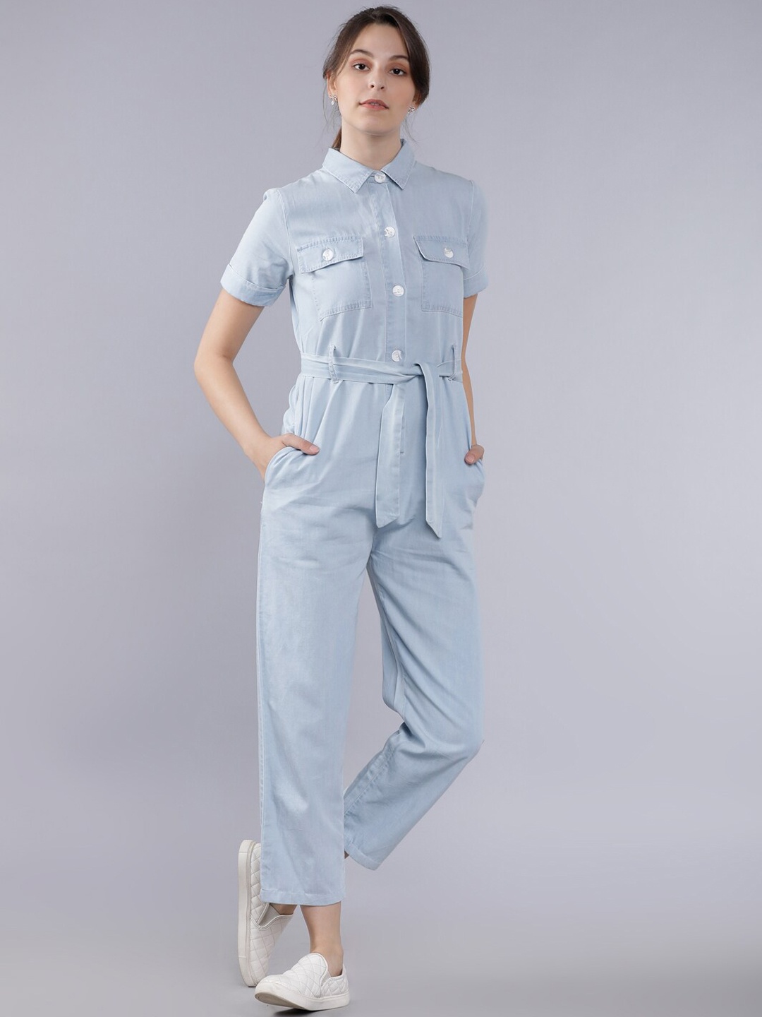 

Tokyo Talkies Women Blue Solid Basic Jumpsuit