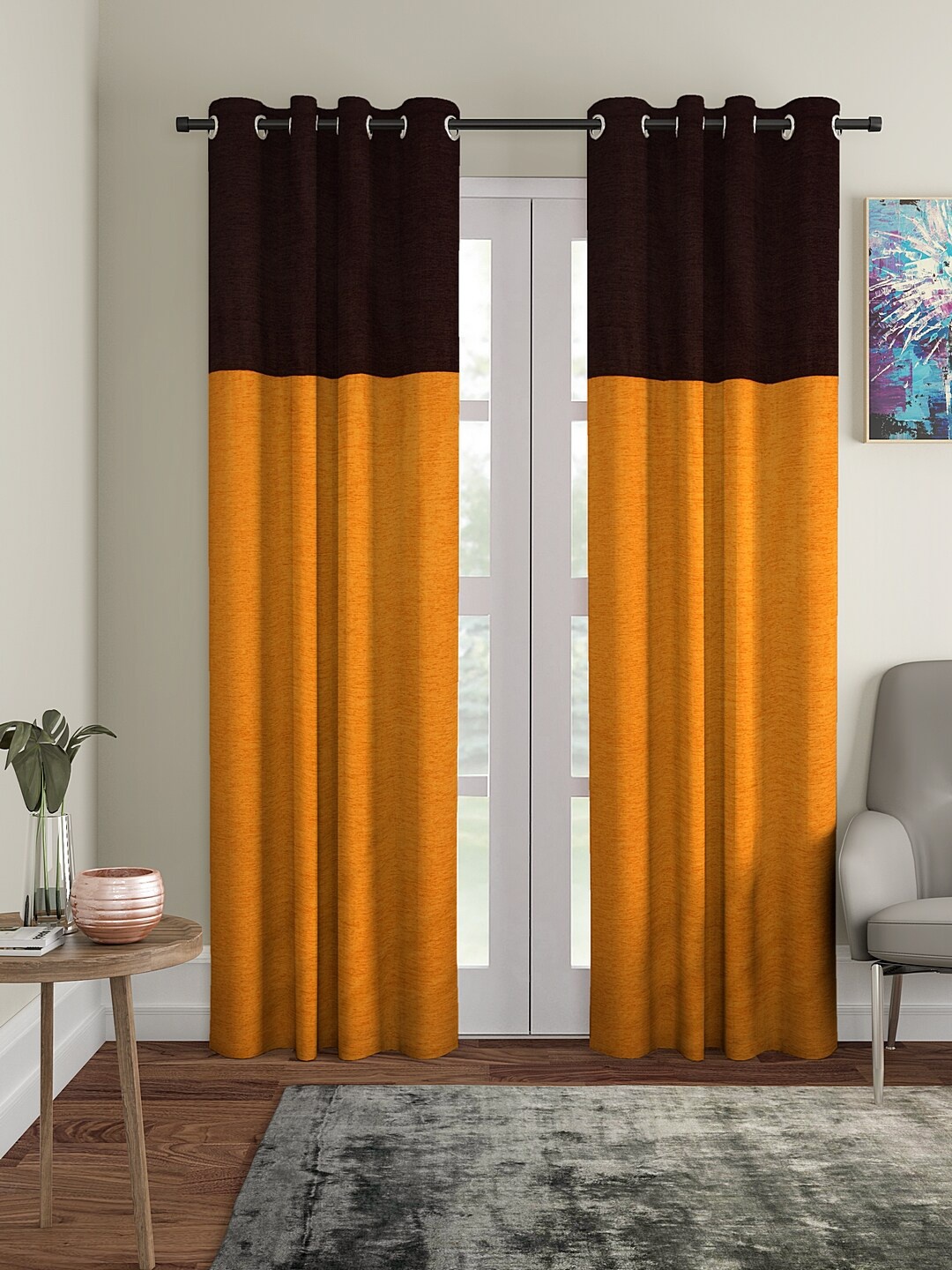 

KLOTTHE Mustard & Brown Set of 2 Door Curtains
