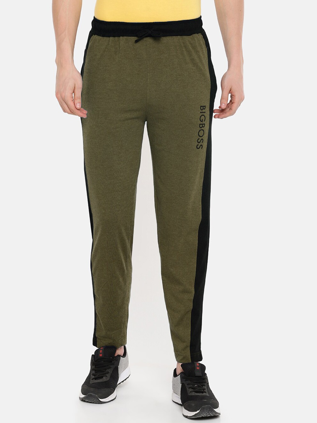 

Dollar Men Olive Green & Black Colourblocked Athleisure Track Pants