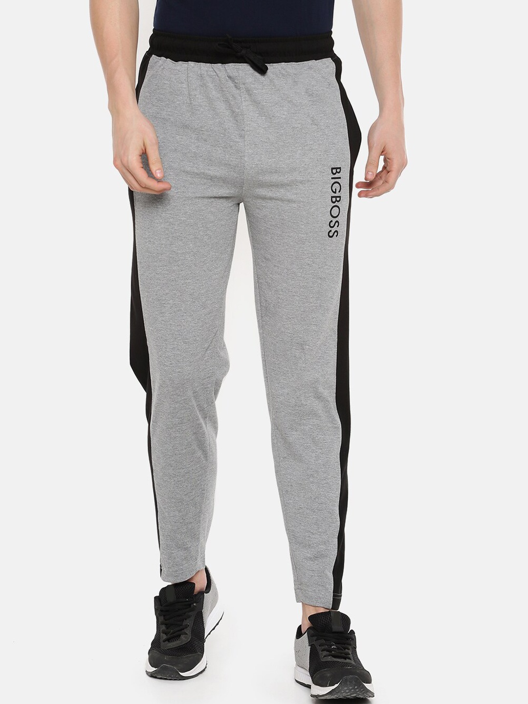 

Dollar Men Grey Melange & Black Colourblocked Athleisure Track Pants