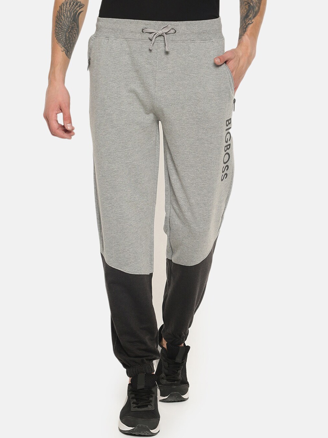 

Dollar Men Grey Melange & Black Colourblocked Athleisure Joggers