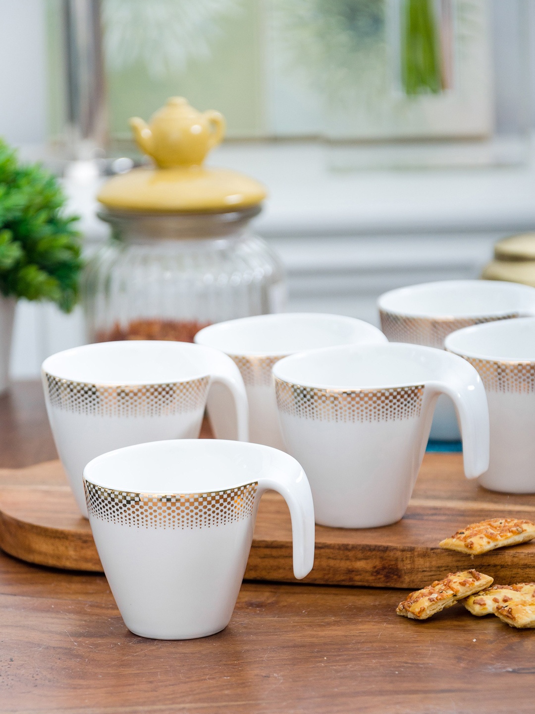 

White Gold Set of 6 White & Gold-Toned Porcelain Cups