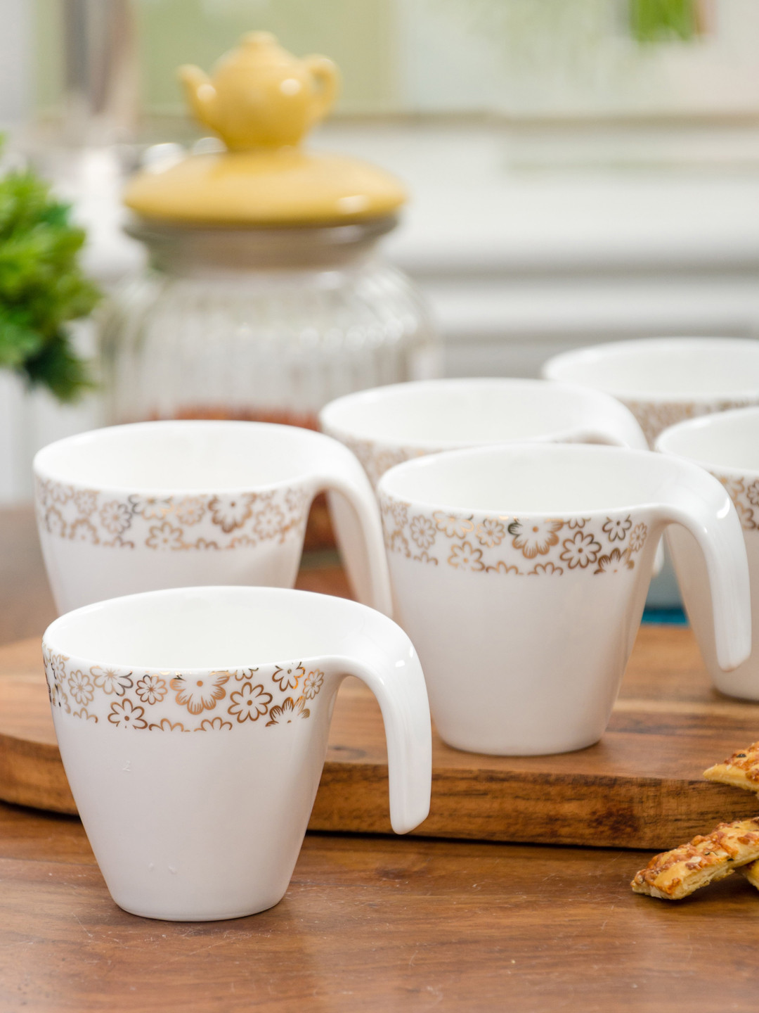 

White Gold White 6-Pieces Printed Porcelain Cups Set