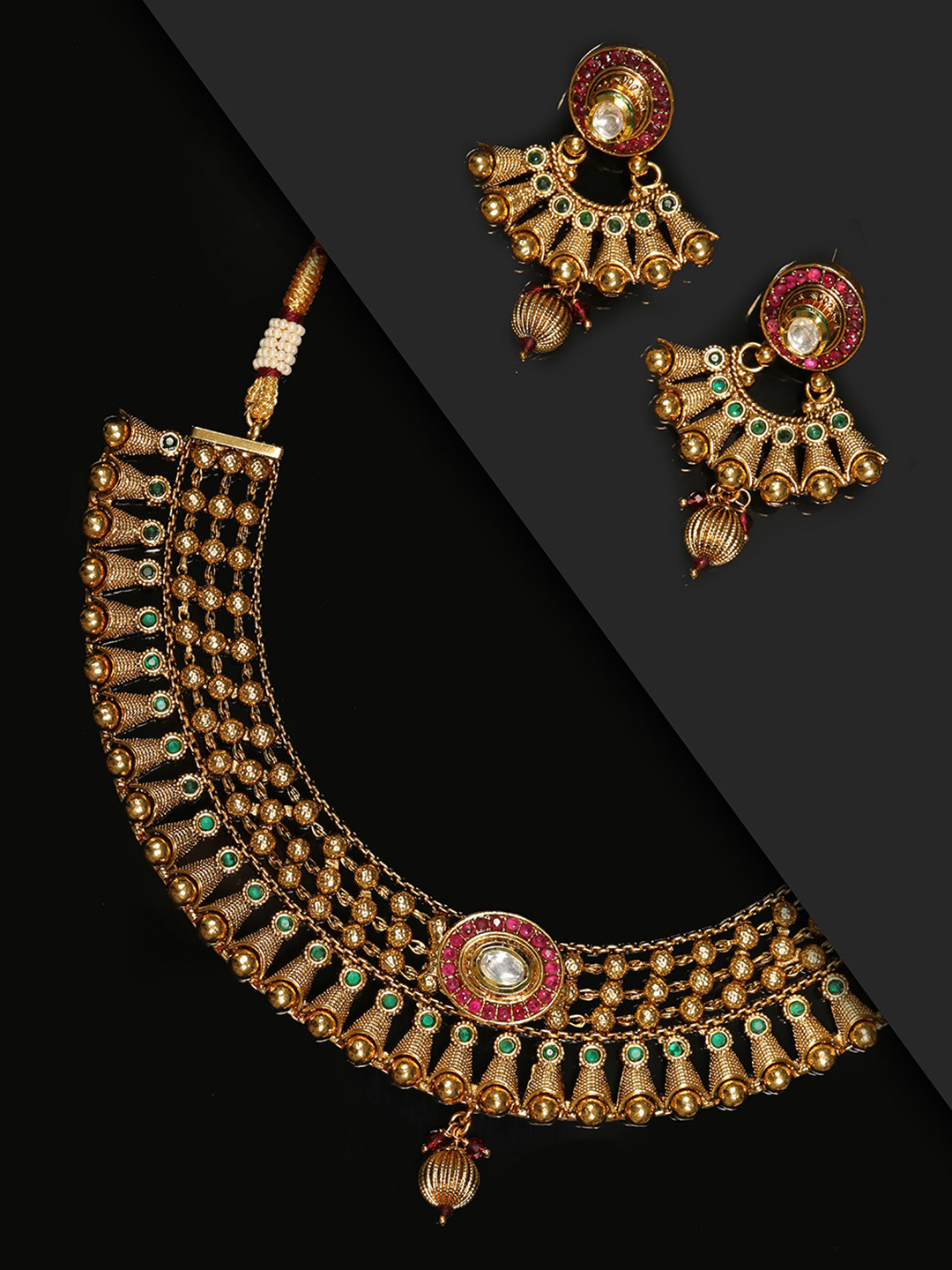 

Priyaasi Green & Magenta Gold-Plated Kundan Studded Handcrafted Jewellery Set