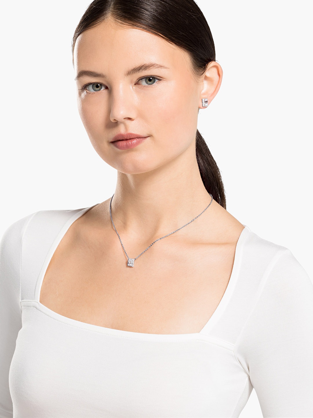 

SWAROVSKI Rhodium-Plated Silver-Toned & White Crystal-Studded Jewellery Set
