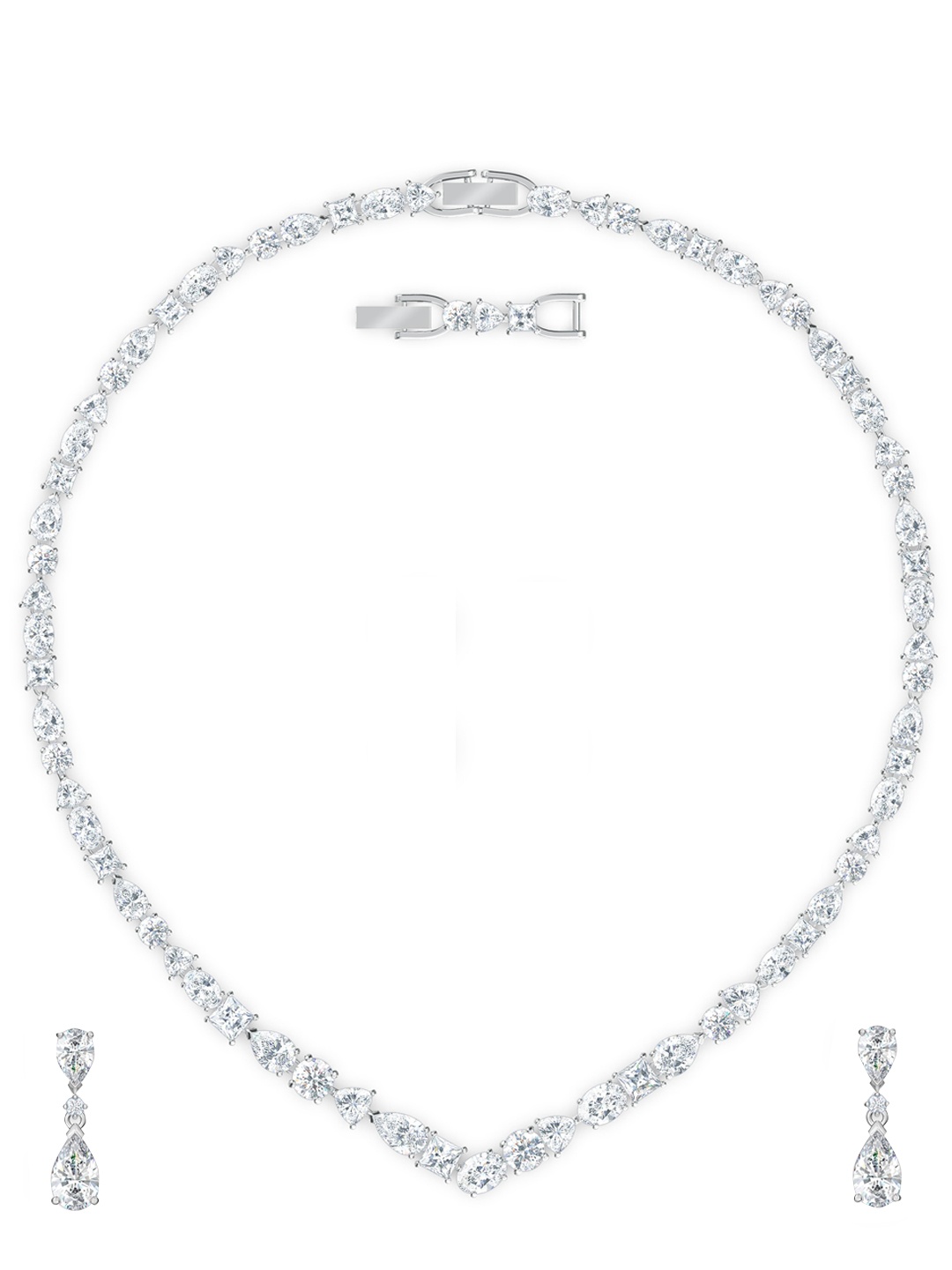 

SWAROVSKI Rhodium-Plated Silver-Toned & White Crystal-Studded Tennis Jewellery Set
