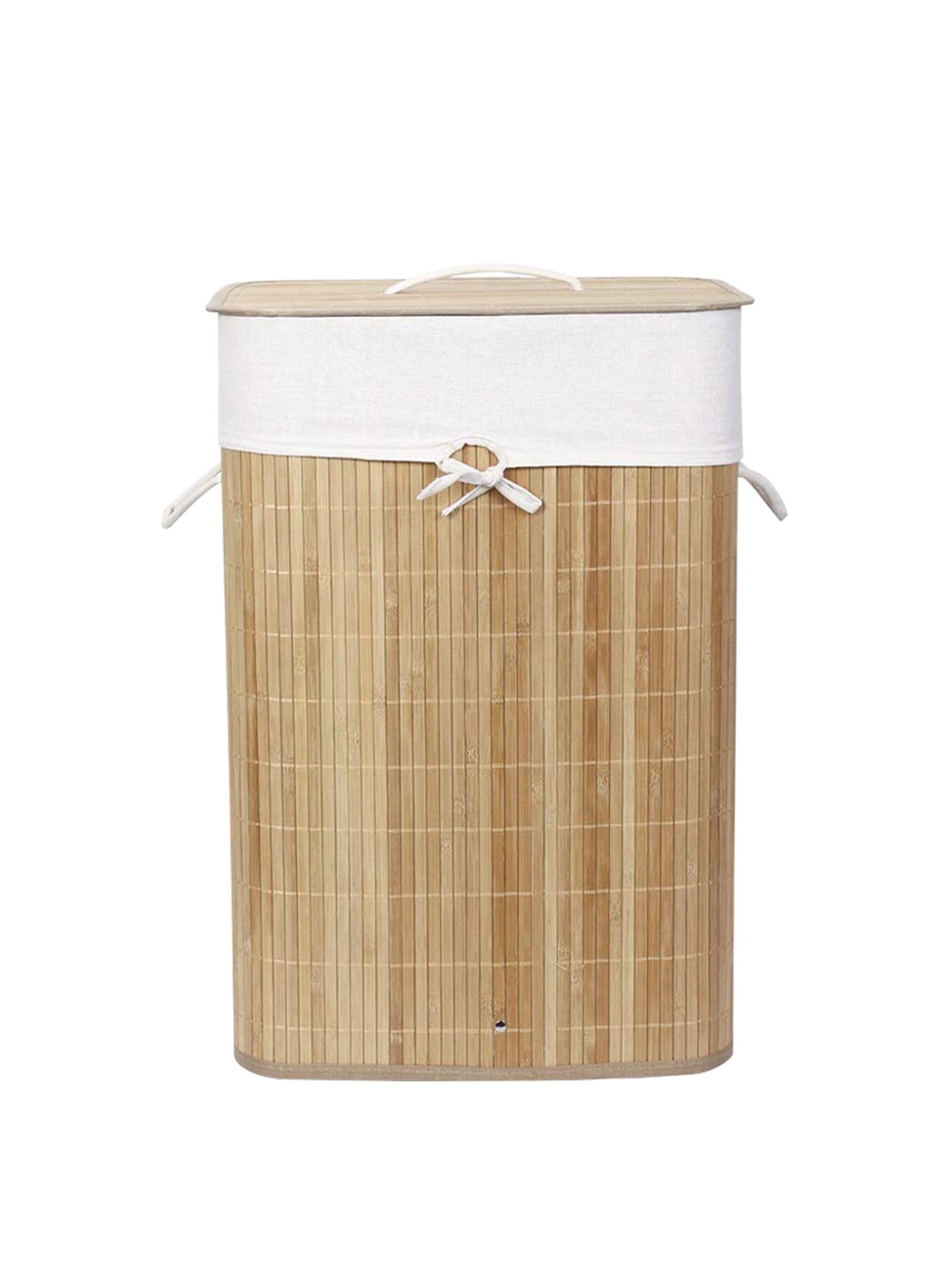 

HomeStorie Beige & White Eco-Friendly Foldable Bamboo Laundry Basket Hamper With Lid