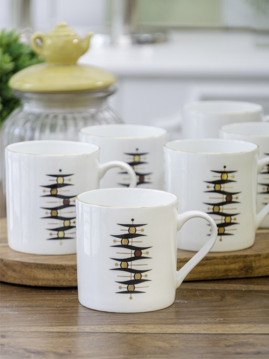

SONAKI White & Green 6-Pieces Printed Bone China Cups Set 22 ml each