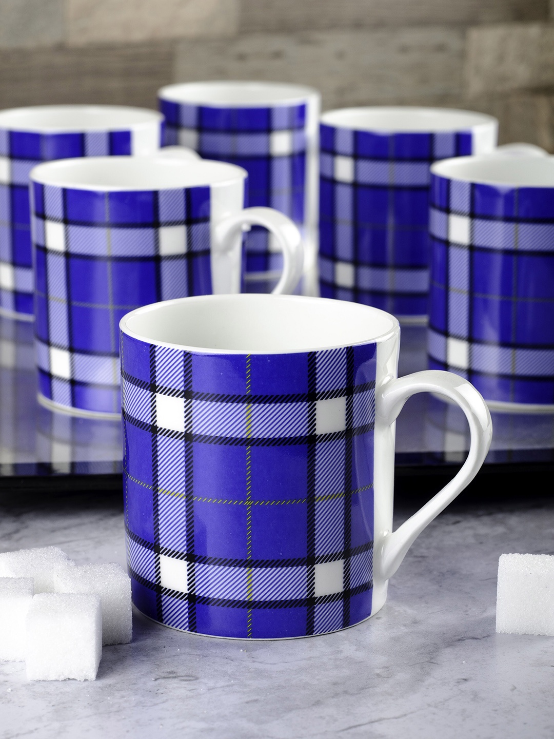 

SONAKI Blue & White 6-Pieces Printed Bone China Mugs Set 220 ml each